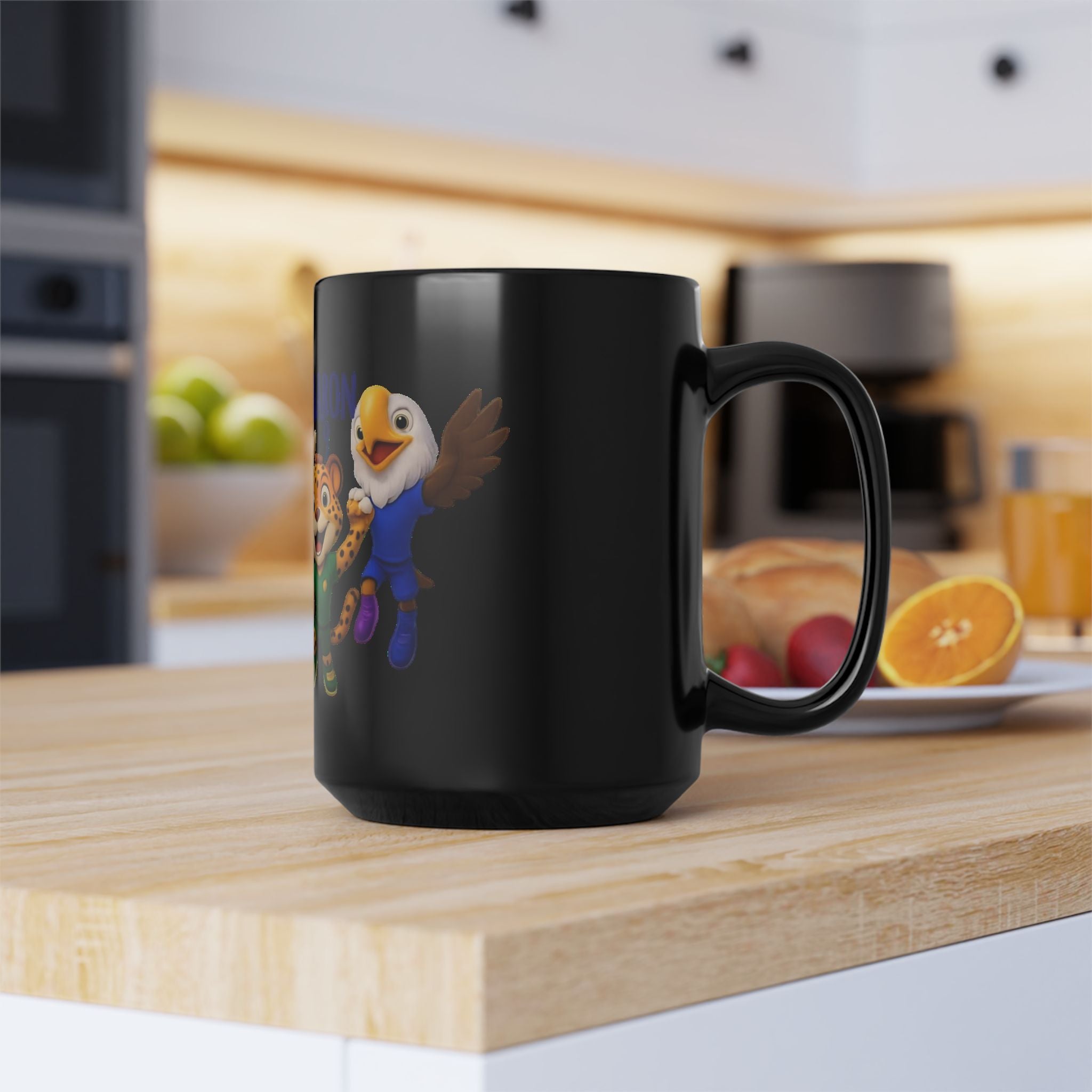 Kids Sports Mascot Black Mug — Personalized Name Option (11oz/15oz)