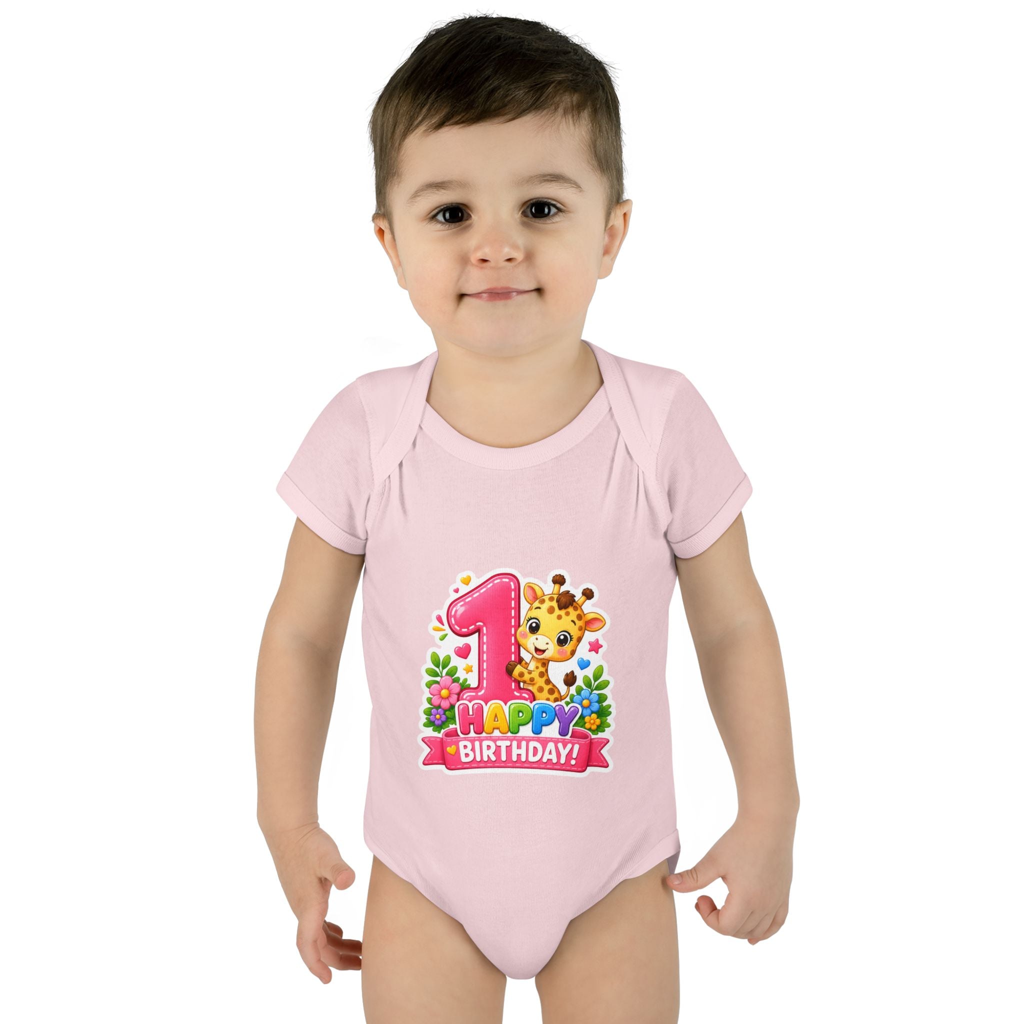 1st Birthday Baby Bodysuit - Happy Birthday Giraffe Onesie