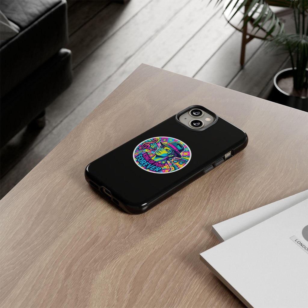 Matte Black iPhone Tough Cases 12 to 17 Pro Max  — "King of Pop Forever" Retro Pop Art Phone Case