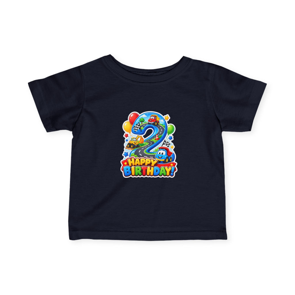 Toddler 2nd Birthday Tee – Colorful Balloon & Race Car "Happy Birthday" Shirt