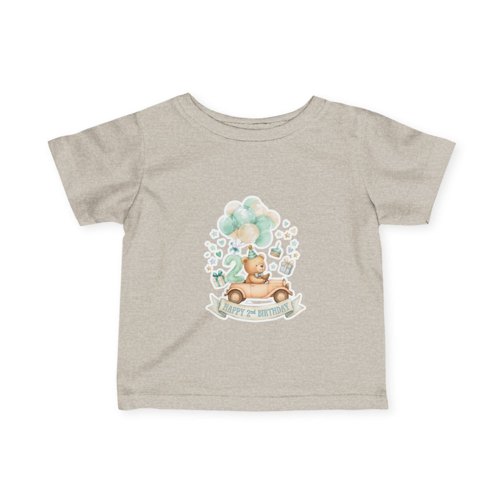 Baby 2nd Birthday Tee - Cute Bear in Car with Balloons Infant Shirt