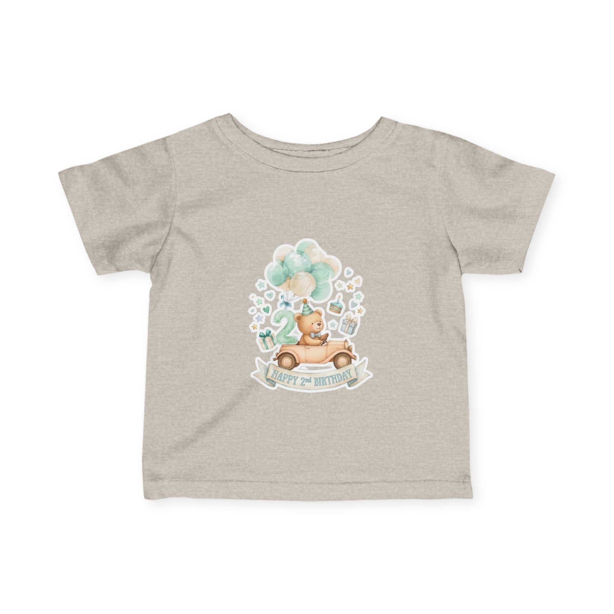 Baby 2nd Birthday Tee - Cute Bear in Car with Balloons Infant Shirt