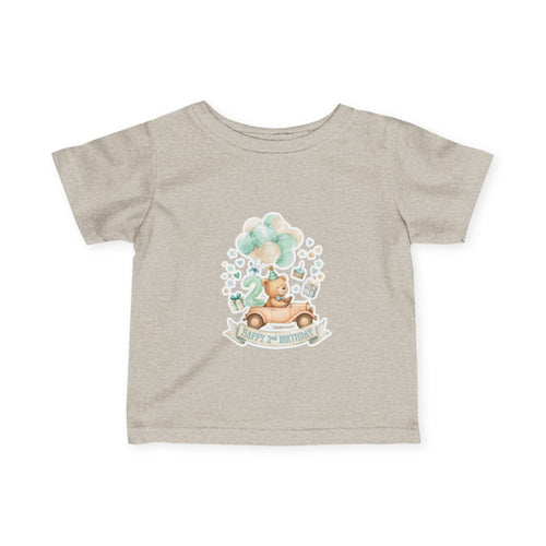 Baby 2nd Birthday Tee - Cute Bear in Car with Balloons Infant Shirt