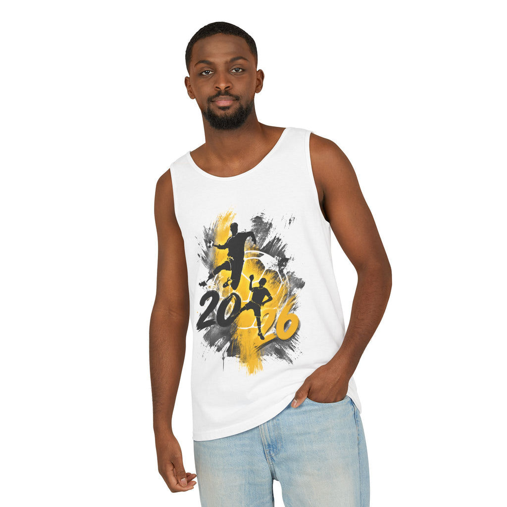Soccer 2016 Player Silhouette Tank Top — Yellow Brushstroke Sports Vest.