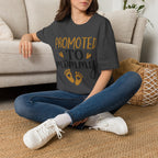 Promoted to Mommy T-Shirt — Pregnancy Announcement Tee with Gold Hearts & Baby Footprints