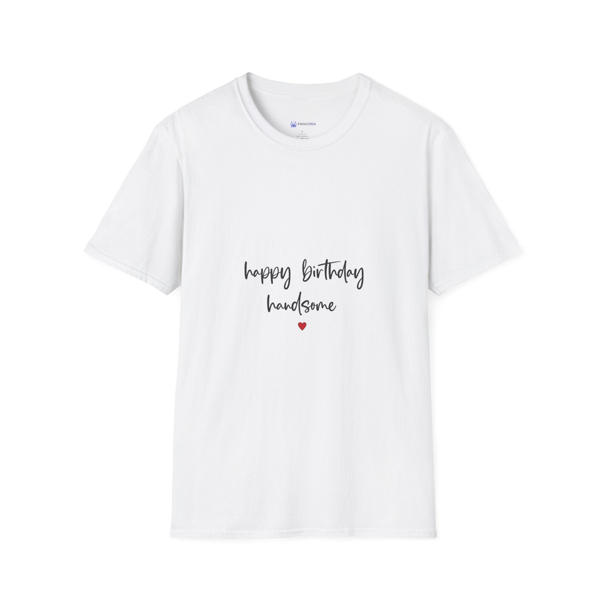 Happy Birthday Handsome T‑Shirt — Casual Birthday Tee with Script & Heart
