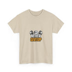 Never Give Up Fitness T-Shirt — Motivational Gym Tee with Dumbbell Graphic