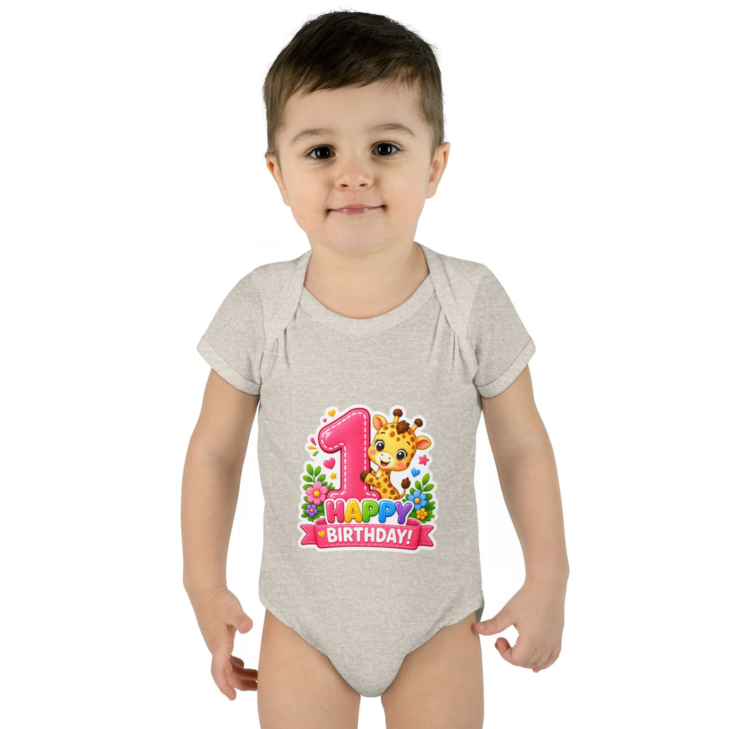 1st Birthday Baby Bodysuit - Happy Birthday Giraffe Onesie