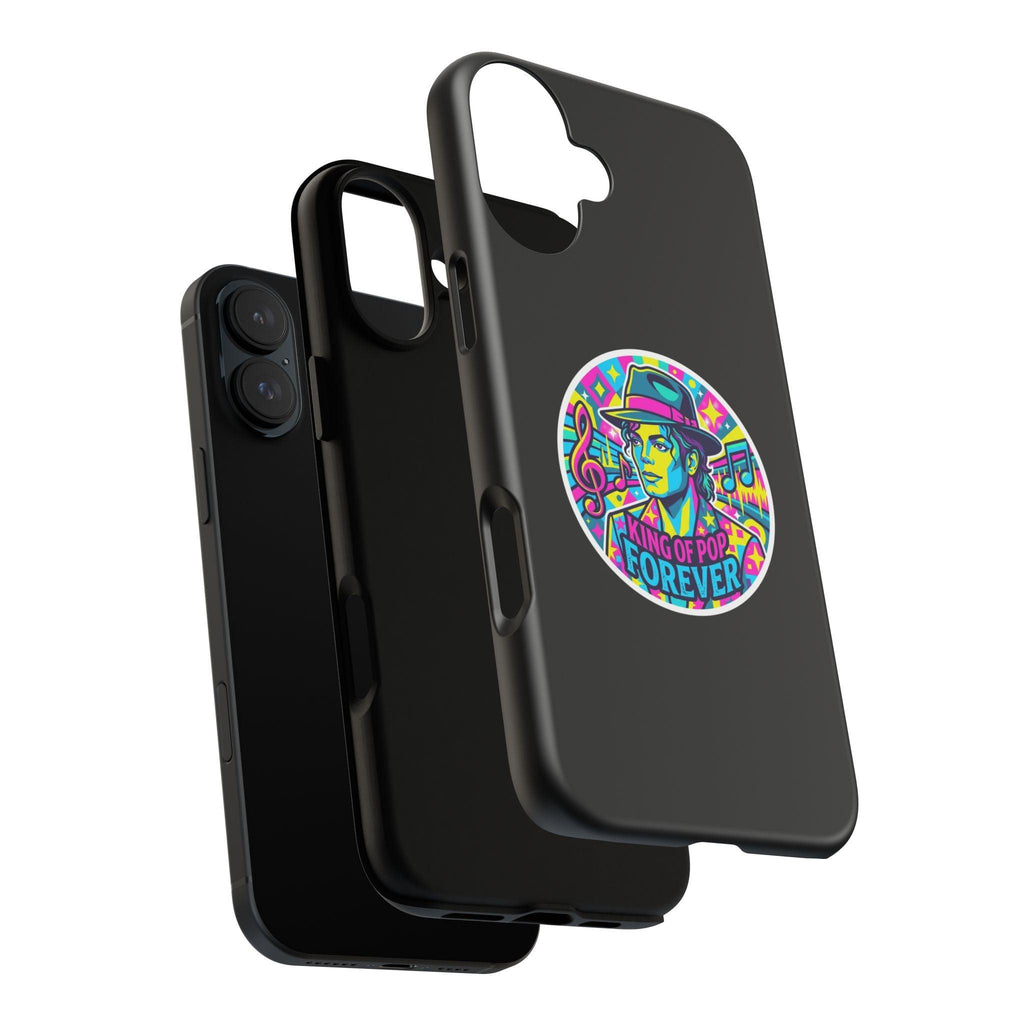Matte Black iPhone Tough Cases 12 to 17 Pro Max  — "King of Pop Forever" Retro Pop Art Phone Case