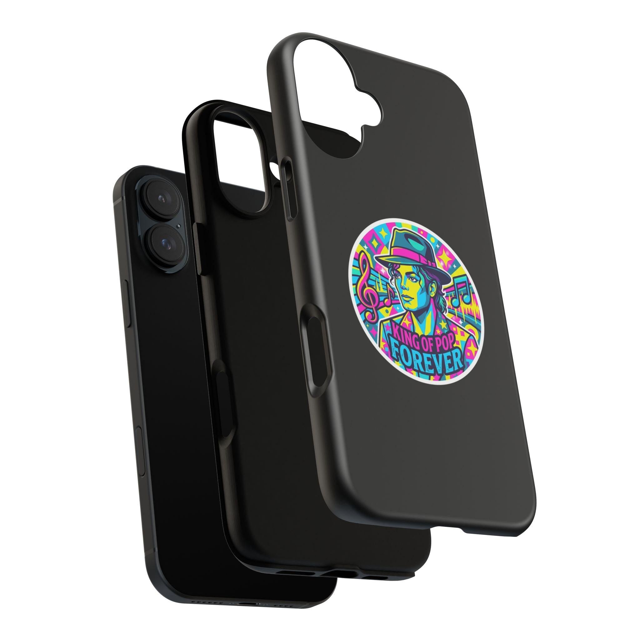 Matte Black iPhone Tough Cases 12 to 17 Pro Max  — "King of Pop Forever" Retro Pop Art Phone Case