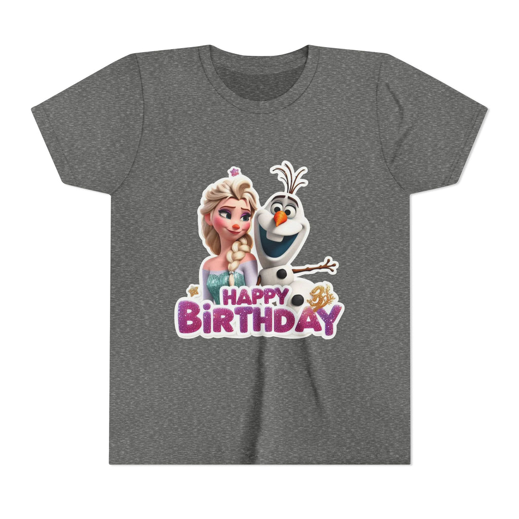 Kids' Birthday Tee - Cute Princess and Snowman "Happy Birthday" Graphic