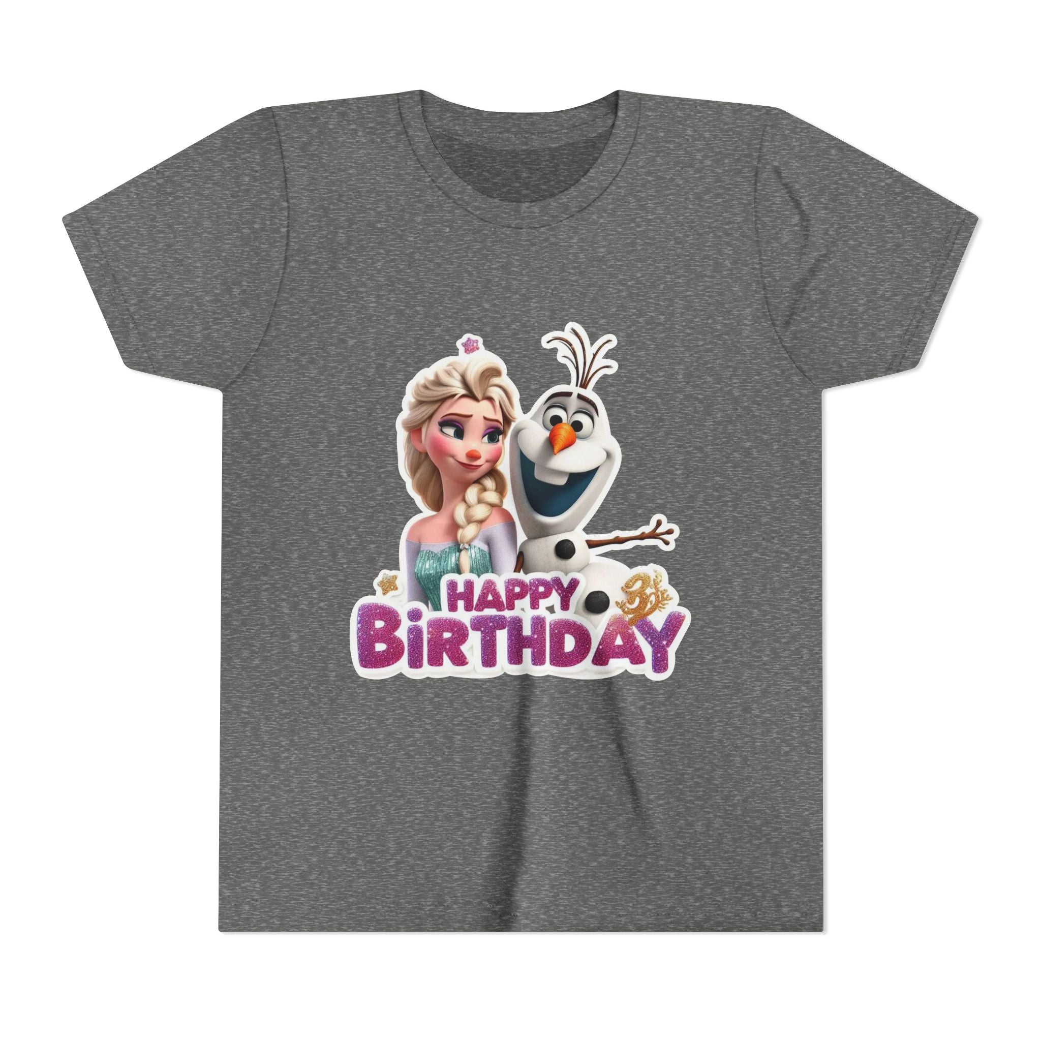Kids' Birthday Tee - Cute Princess and Snowman "Happy Birthday" Graphic