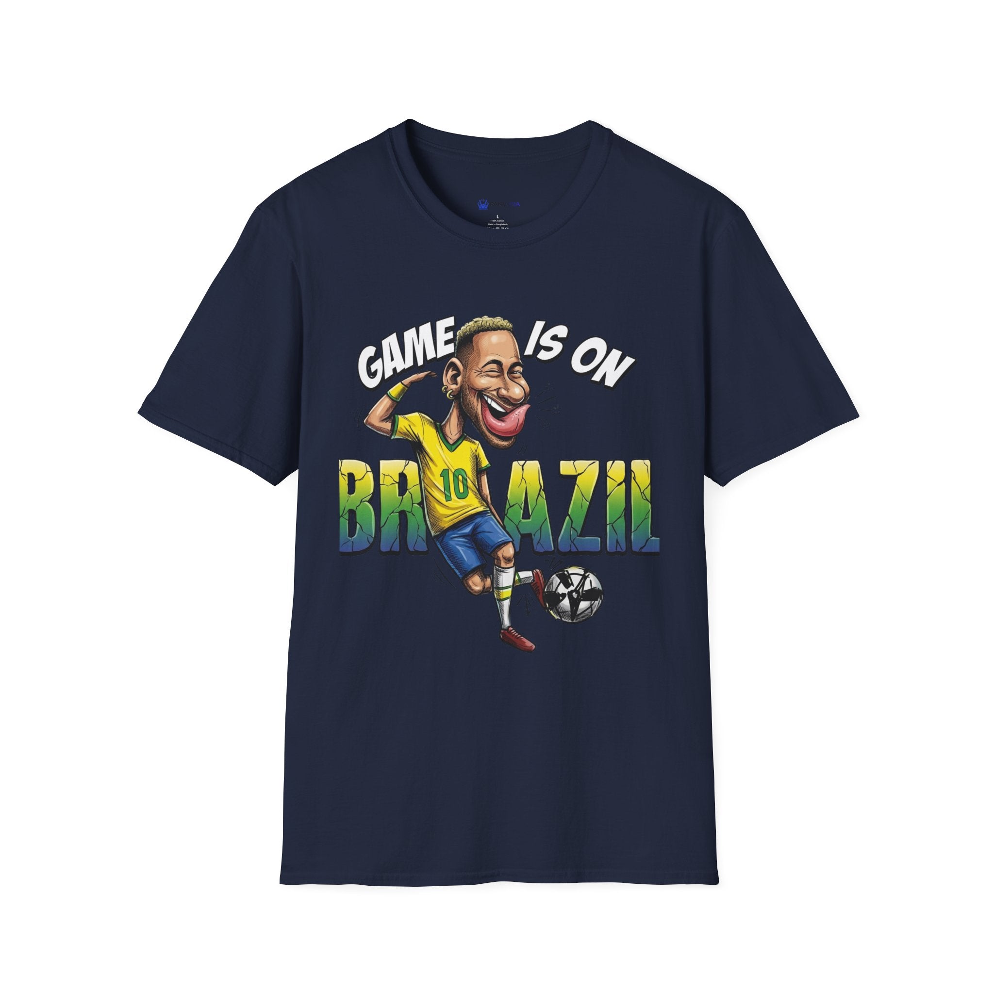 Brazilian Soccer comic style  figure T-Shirt — "Game Is On" Caricature Neymar Fan Tee