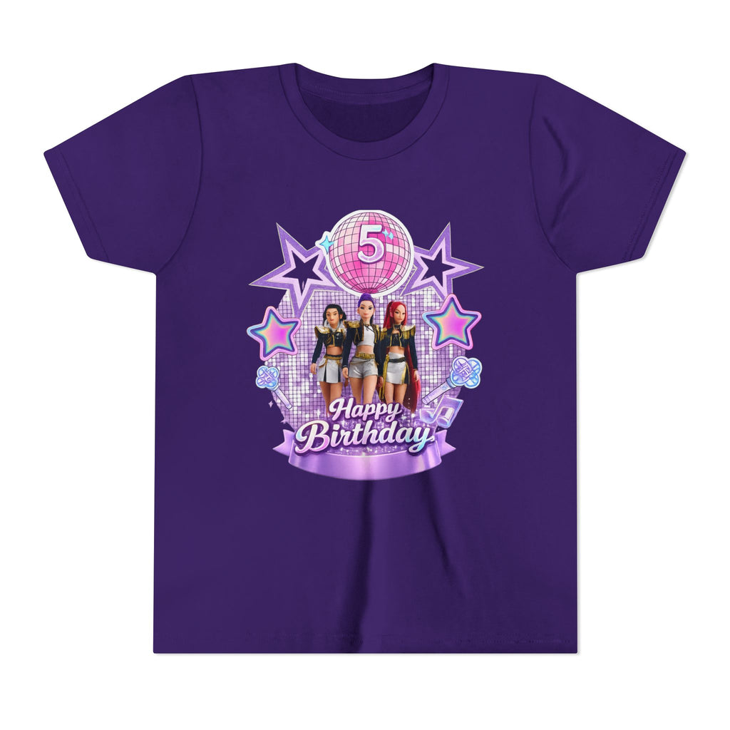 Girls' 5th Birthday Tee - 'Happy Birthday' Glitter Stars Design