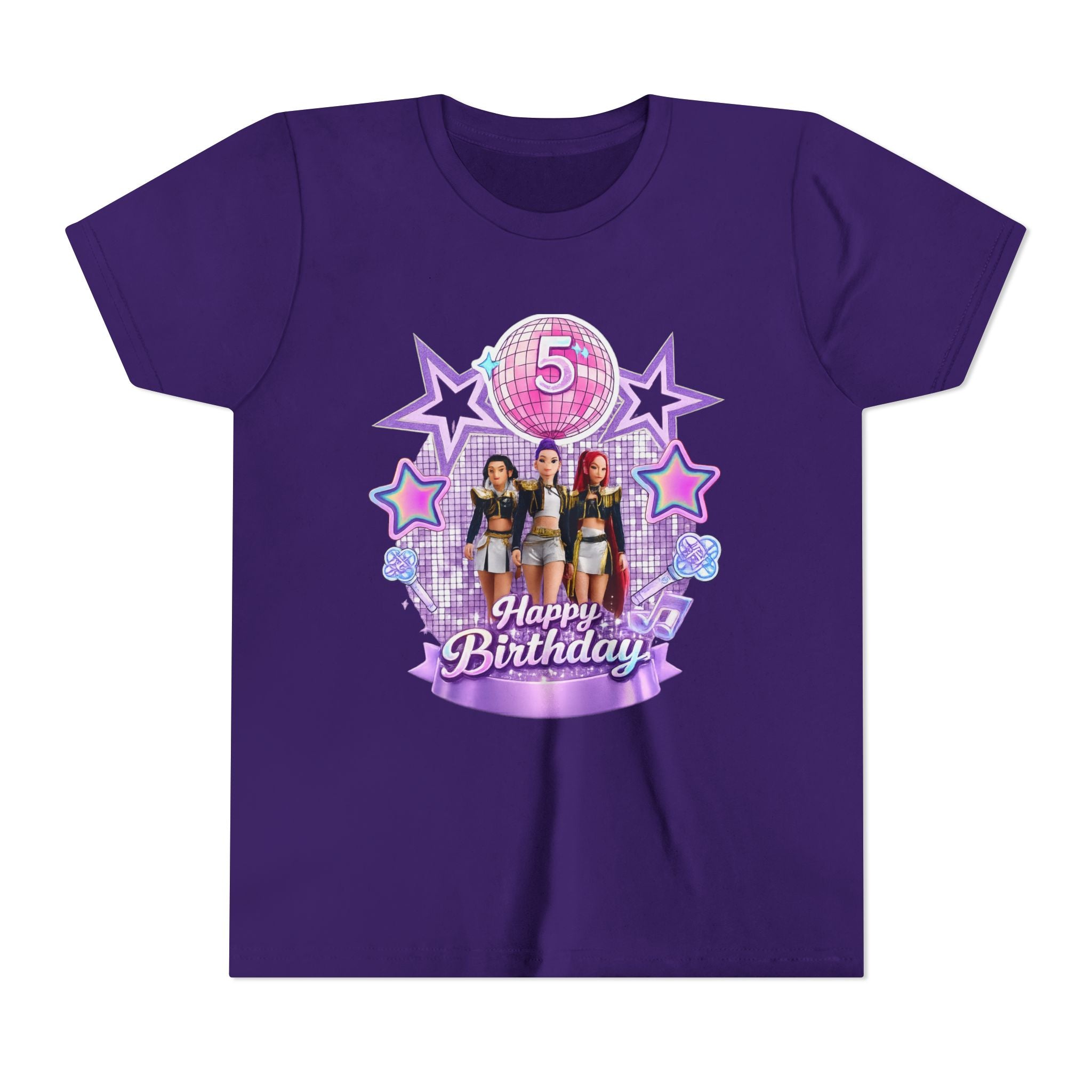 Girls' 5th Birthday Tee - 'Happy Birthday' Glitter Stars Design
