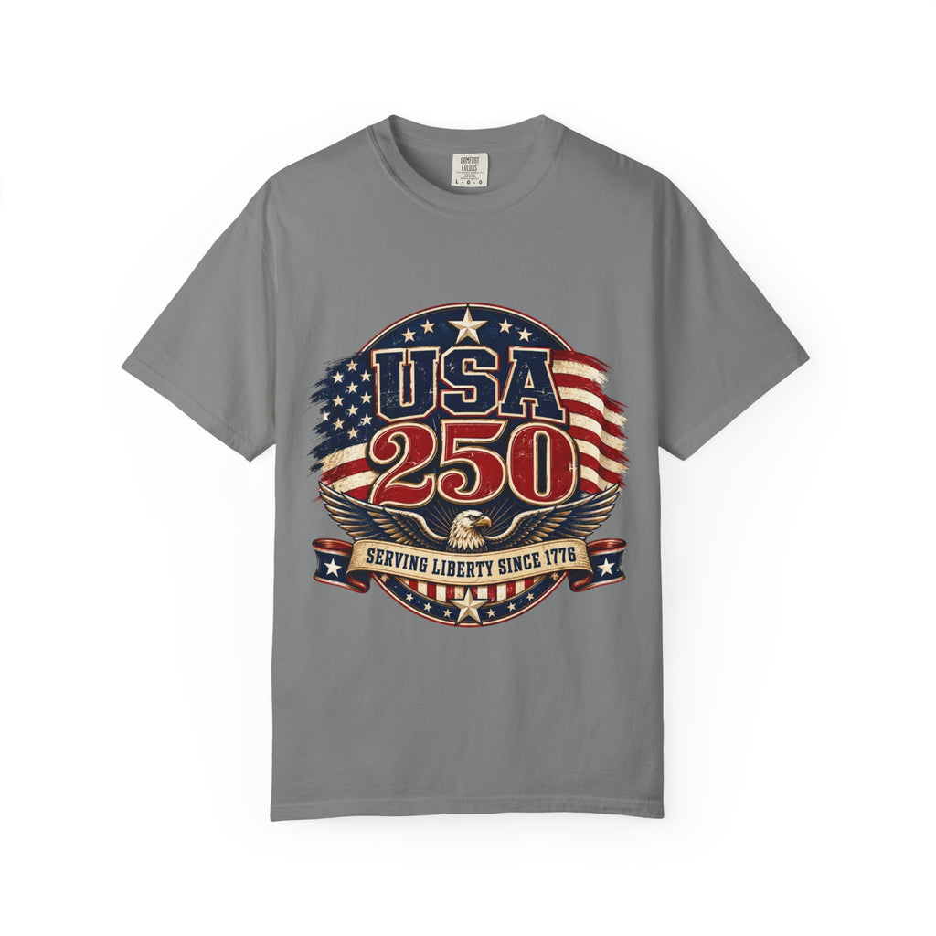 USA 250 T-Shirt — Patriotic "Serving Liberty Since 1776" Anniversary Tee