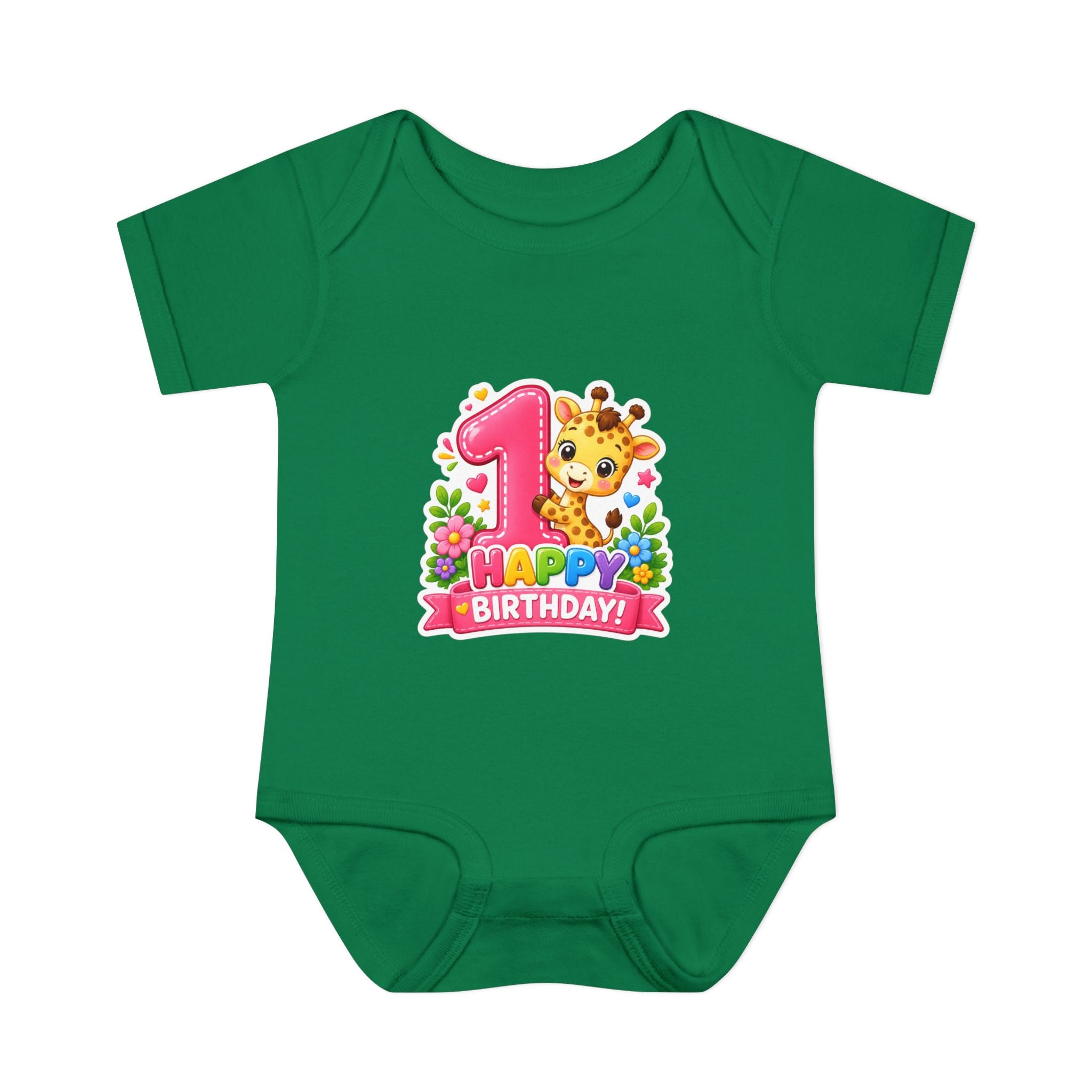 1st Birthday Baby Bodysuit - Happy Birthday Giraffe Onesie