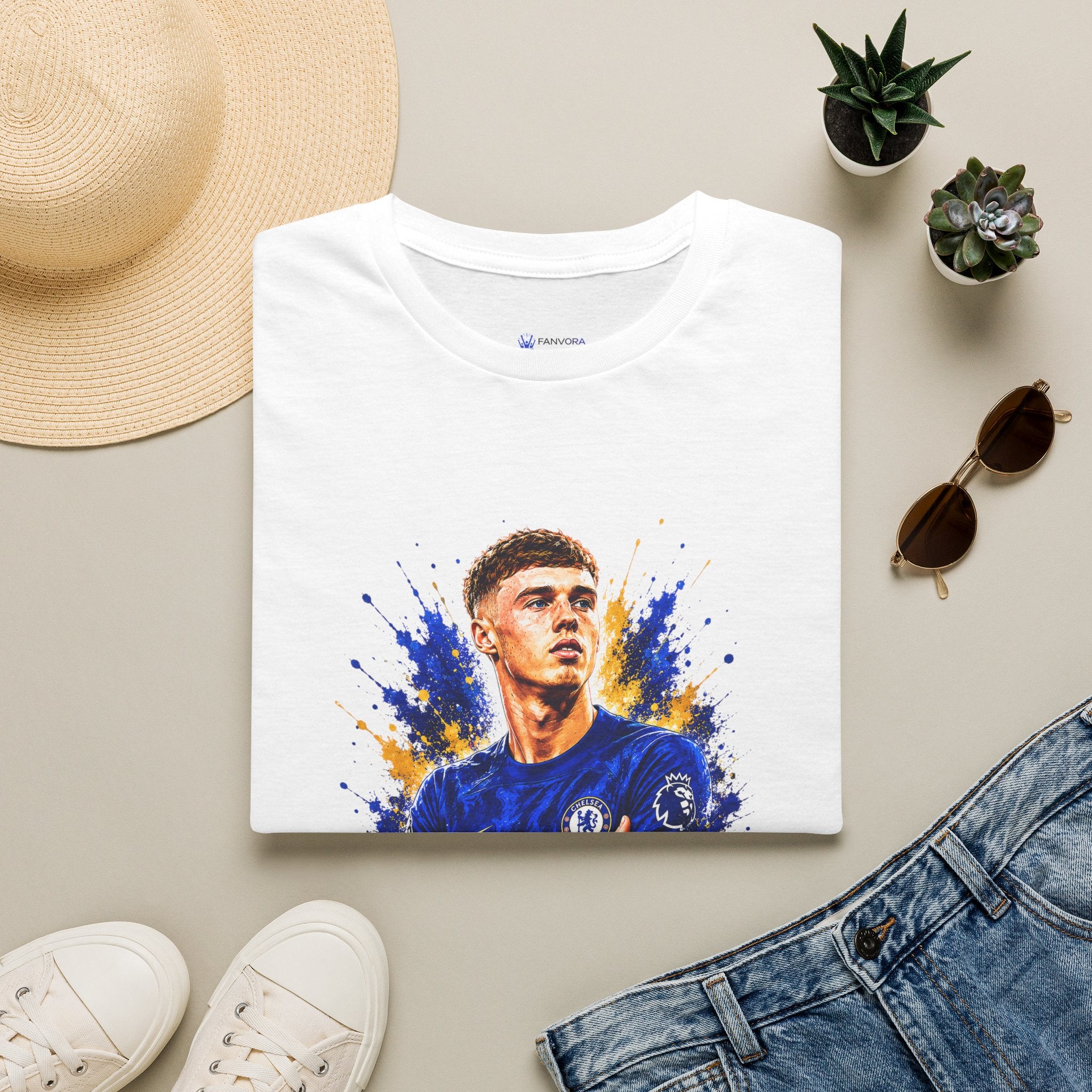 Soccer Player Graphic T-Shirt — 'England Legend' Blue Splash Design