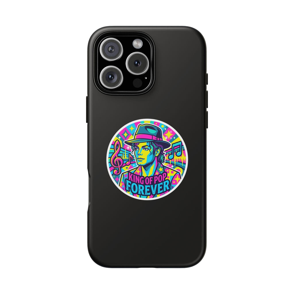 Matte Black iPhone Tough Cases 12 to 17 Pro Max  — "King of Pop Forever" Retro Pop Art Phone Case