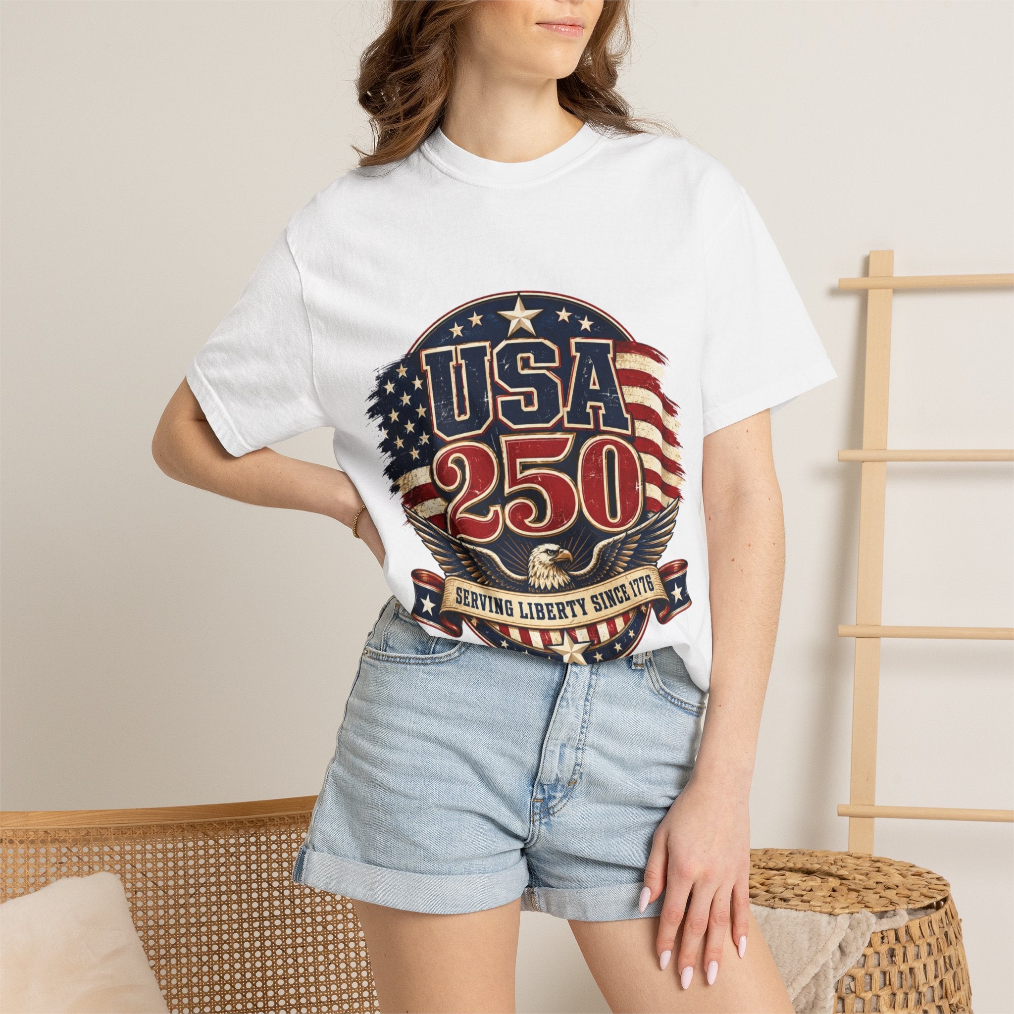 USA 250 T-Shirt — Patriotic "Serving Liberty Since 1776" Anniversary Tee