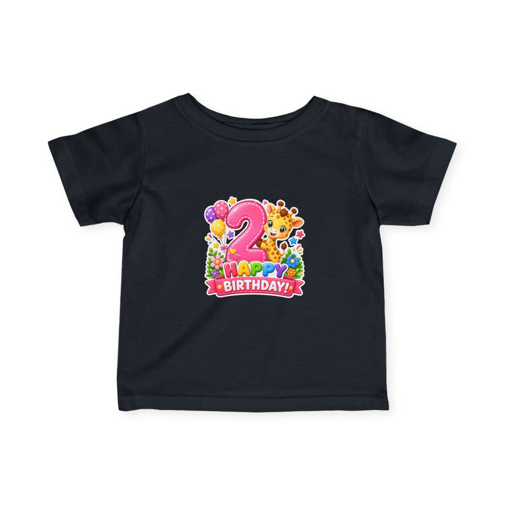 2nd Birthday Infant Tee - Cute Giraffe & Balloons Happy Birthday Shirt