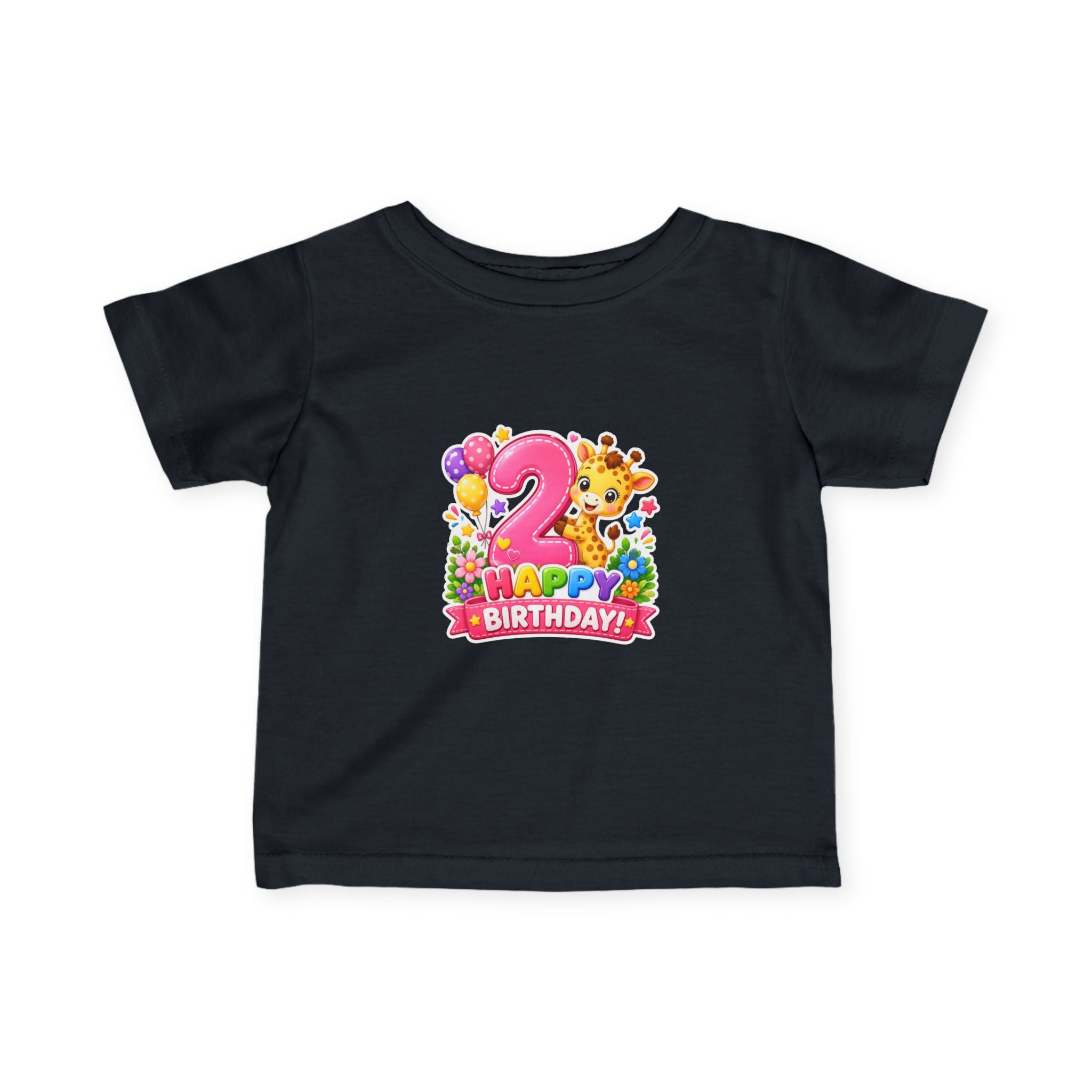 2nd Birthday Infant Tee - Cute Giraffe & Balloons Happy Birthday Shirt