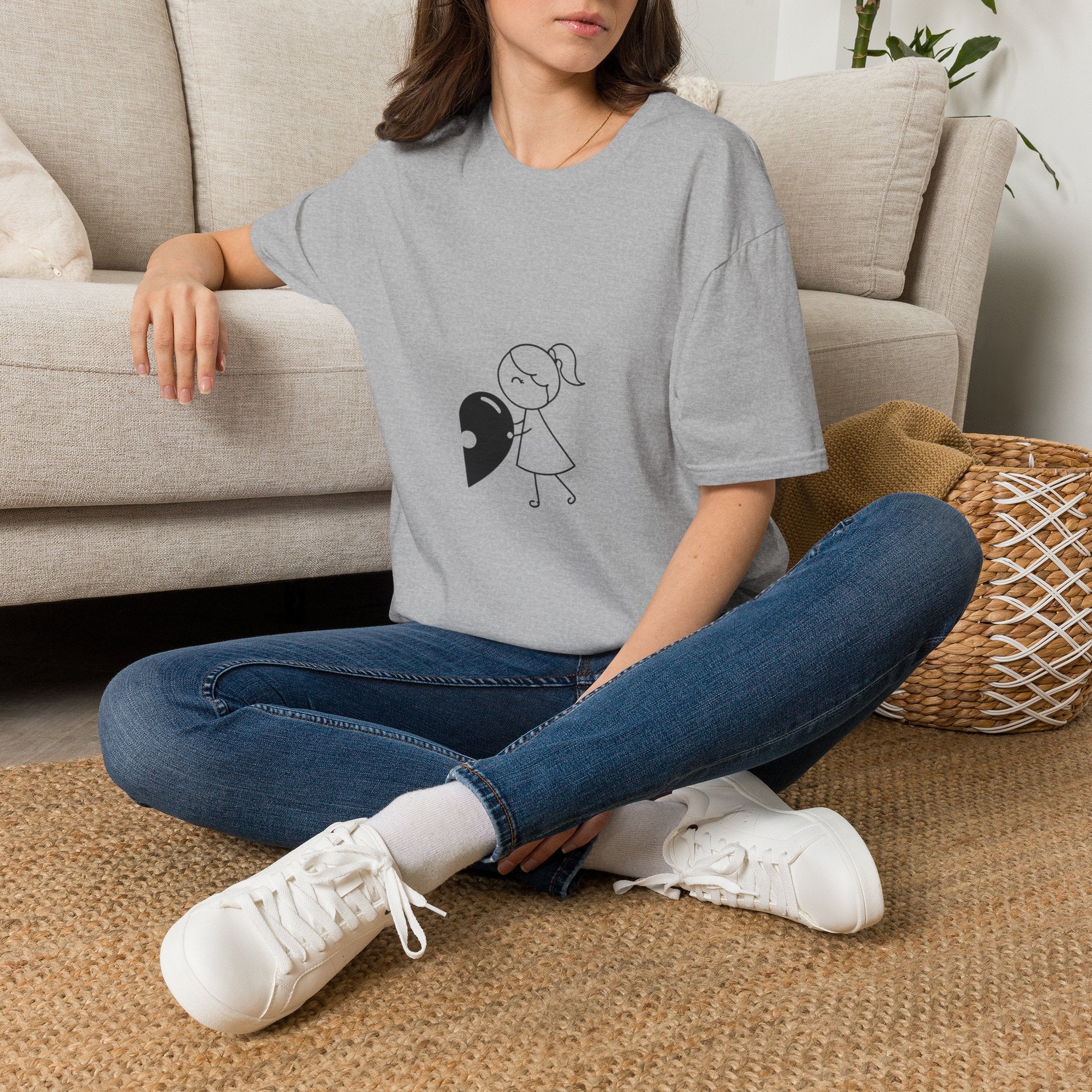 T-Shirt — Minimal Cute Girl Holding Heart Graphic Tee