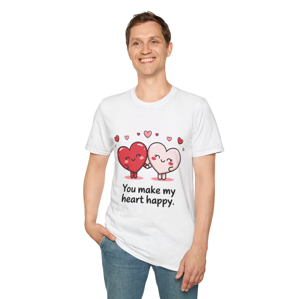 Cute Couples Heart T-Shirt — "You Make My Heart Happy" Valentine's Tee