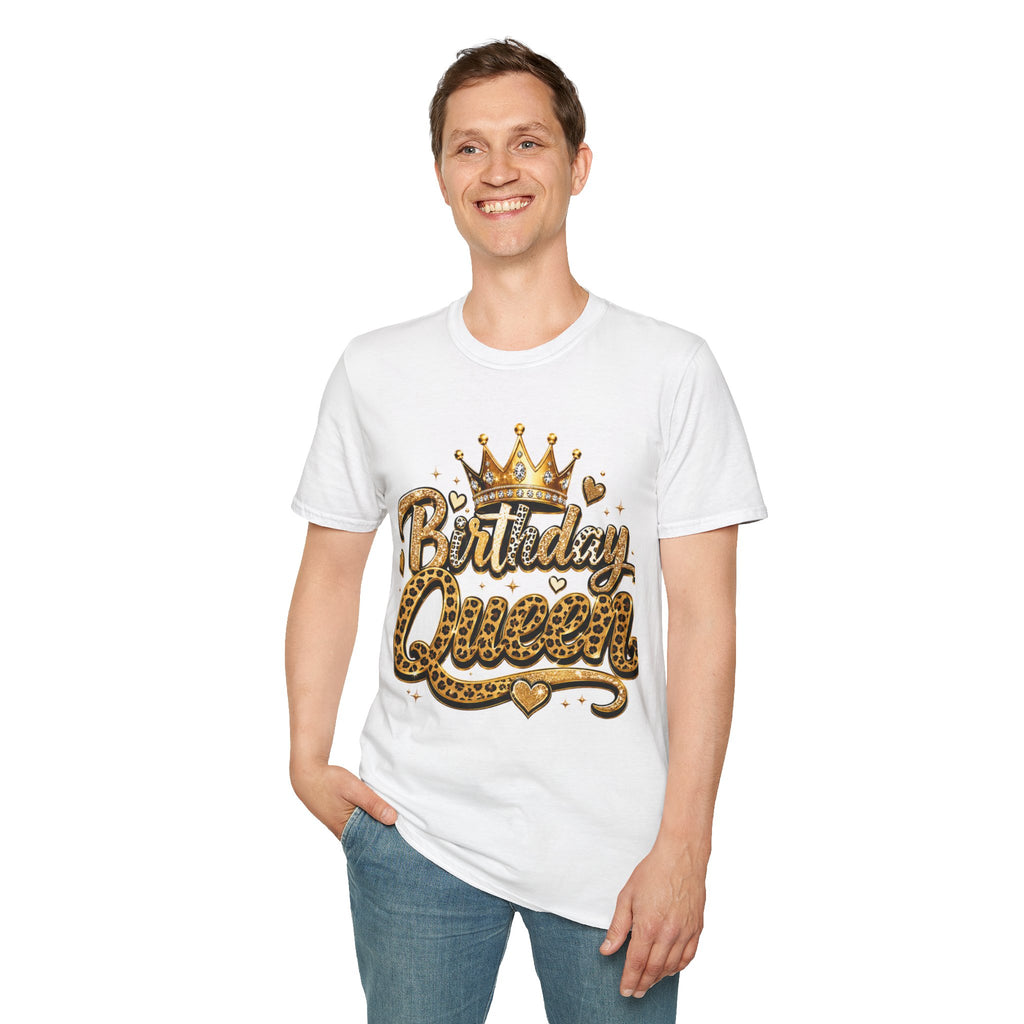 Birthday Queen T‑Shirt — Gold Crown & Leopard Print Celebration Tee