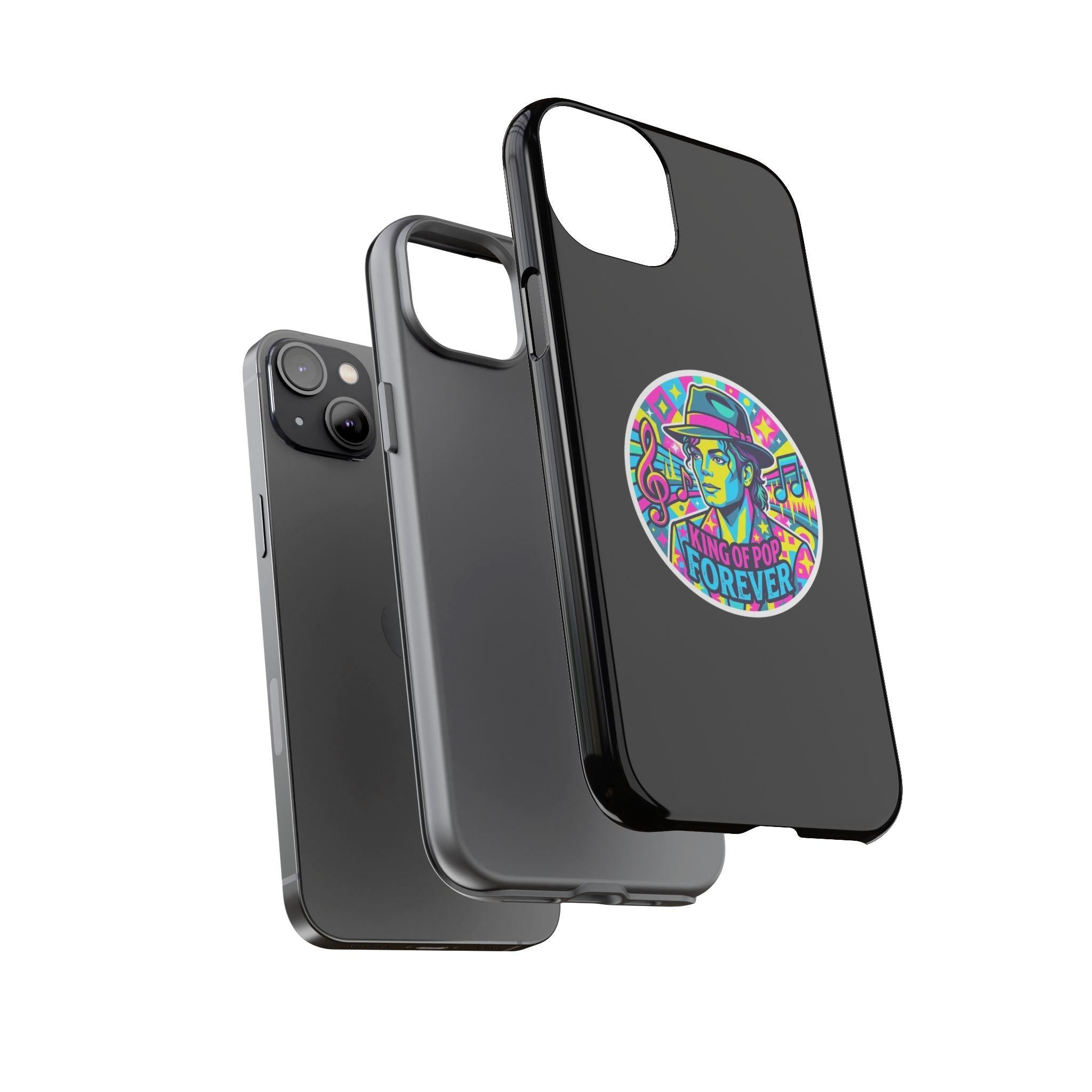 Matte Black iPhone Tough Cases 12 to 17 Pro Max  — "King of Pop Forever" Retro Pop Art Phone Case