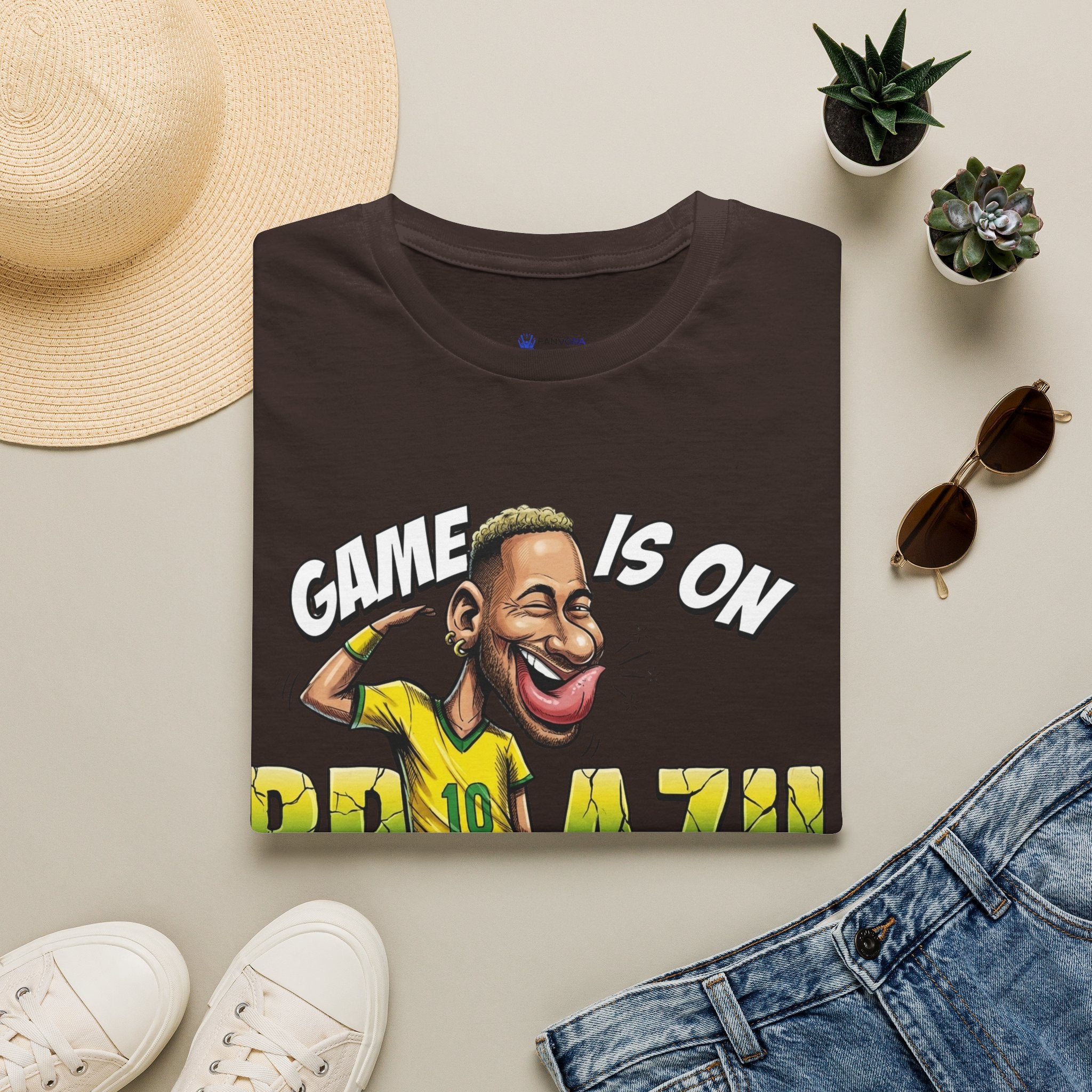 Brazilian Soccer comic style  figure T-Shirt — "Game Is On" Caricature Neymar Fan Tee