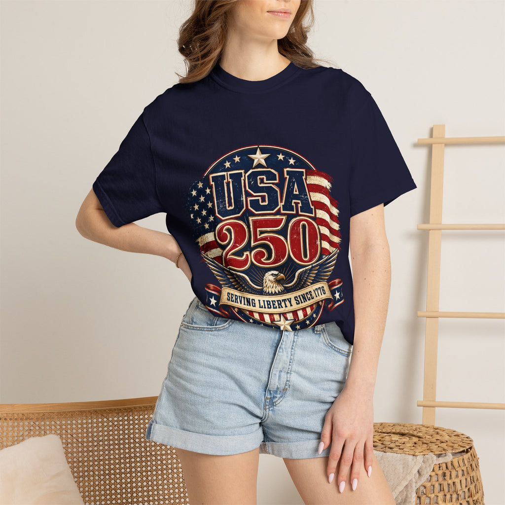 USA 250 T-Shirt — Patriotic "Serving Liberty Since 1776" Anniversary Tee