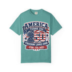 America Turns 250 T-Shirt – "Freedom Looks Good For Its Age" Patriotic 4th of July Tee