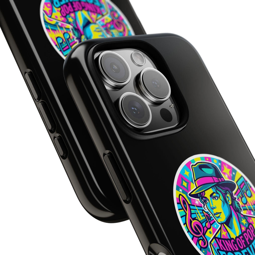 Matte Black iPhone Tough Cases 12 to 17 Pro Max  — "King of Pop Forever" Retro Pop Art Phone Case