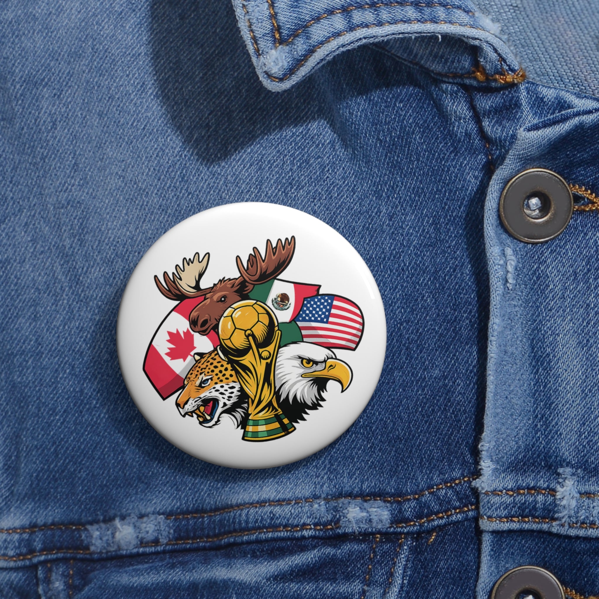 Soccer Fan Pin Button — Canada, Mexico & USA Retro Soccer Badge
