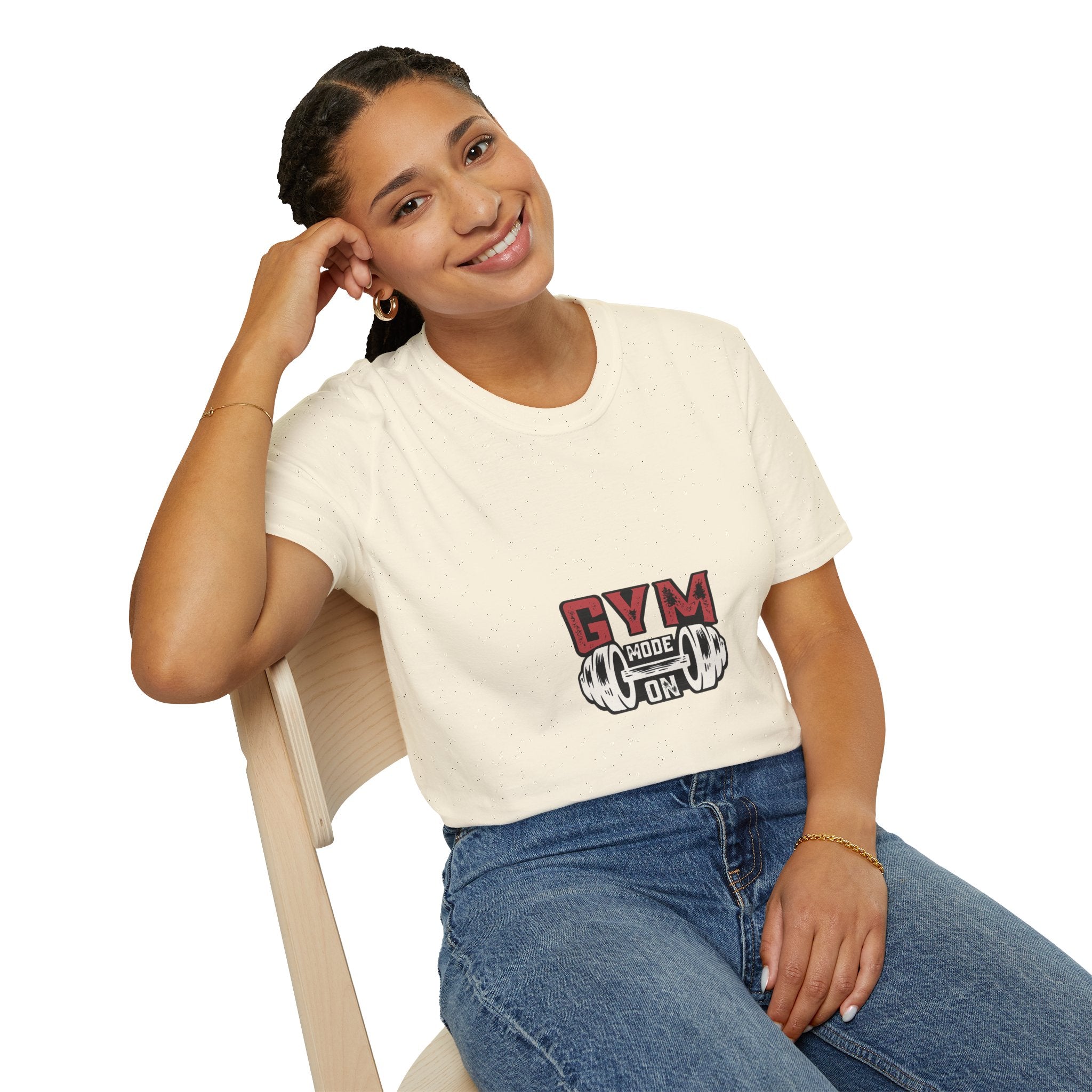 Gym Mode T-Shirt — Fitness Workout Tee with Dumbbell Graphic