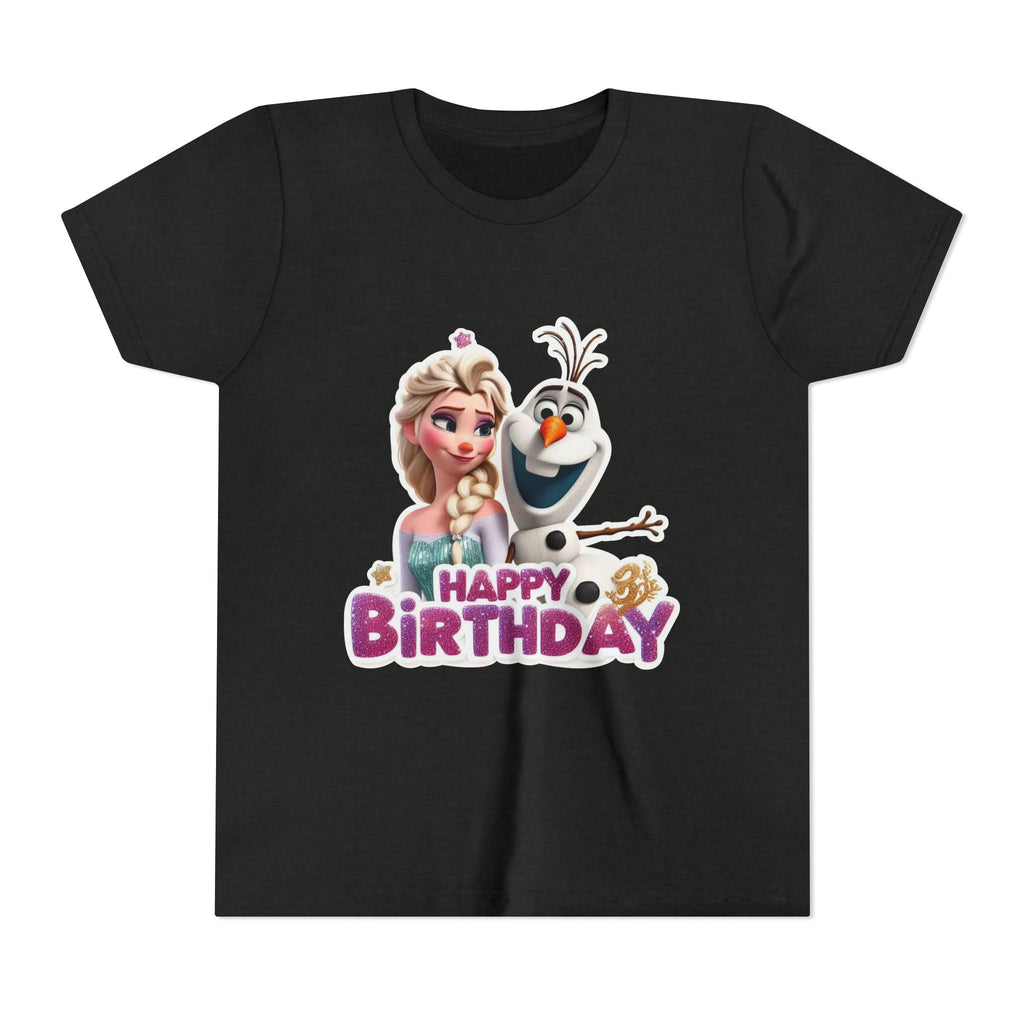 Kids' Birthday Tee - Cute Princess and Snowman "Happy Birthday" Graphic