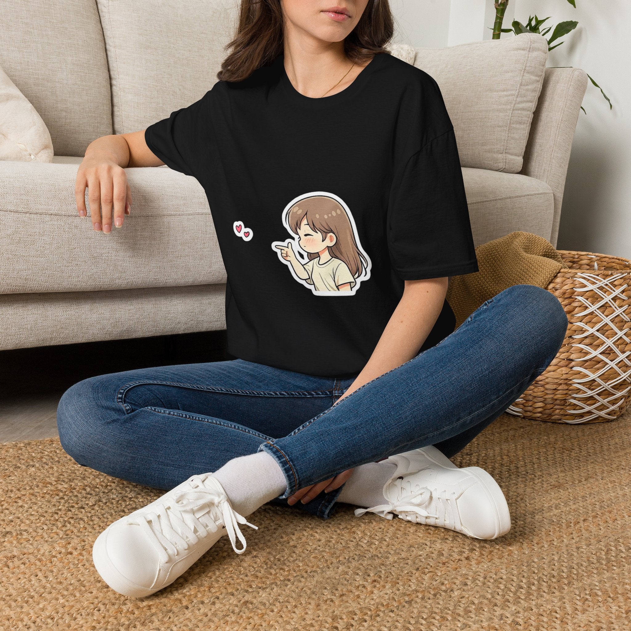 Kawaii Girl Blowing Hearts T-Shirt — Cute Anime Graphic Tee