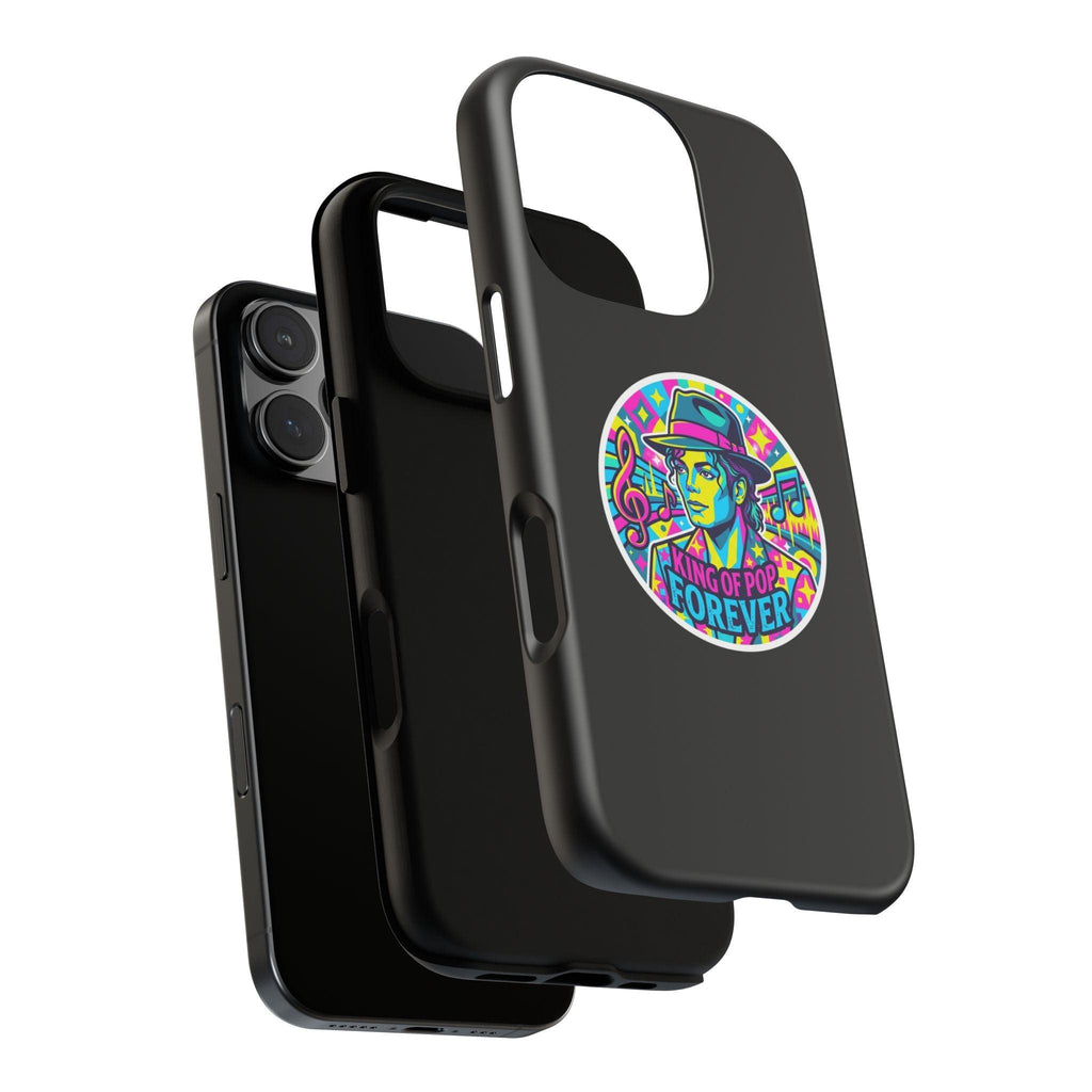 Matte Black iPhone Tough Cases 12 to 17 Pro Max  — "King of Pop Forever" Retro Pop Art Phone Case