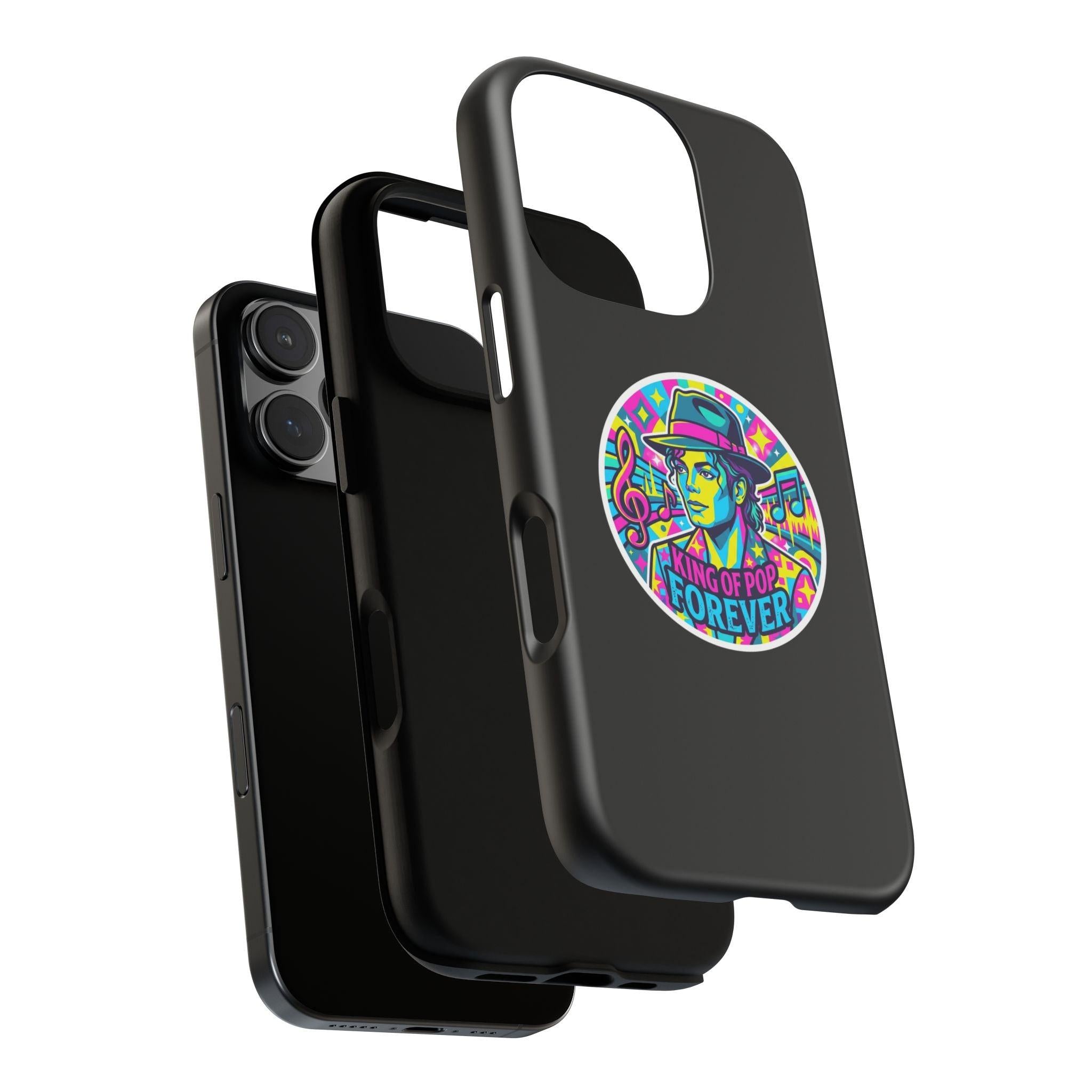 Matte Black iPhone Tough Cases 12 to 17 Pro Max  — "King of Pop Forever" Retro Pop Art Phone Case