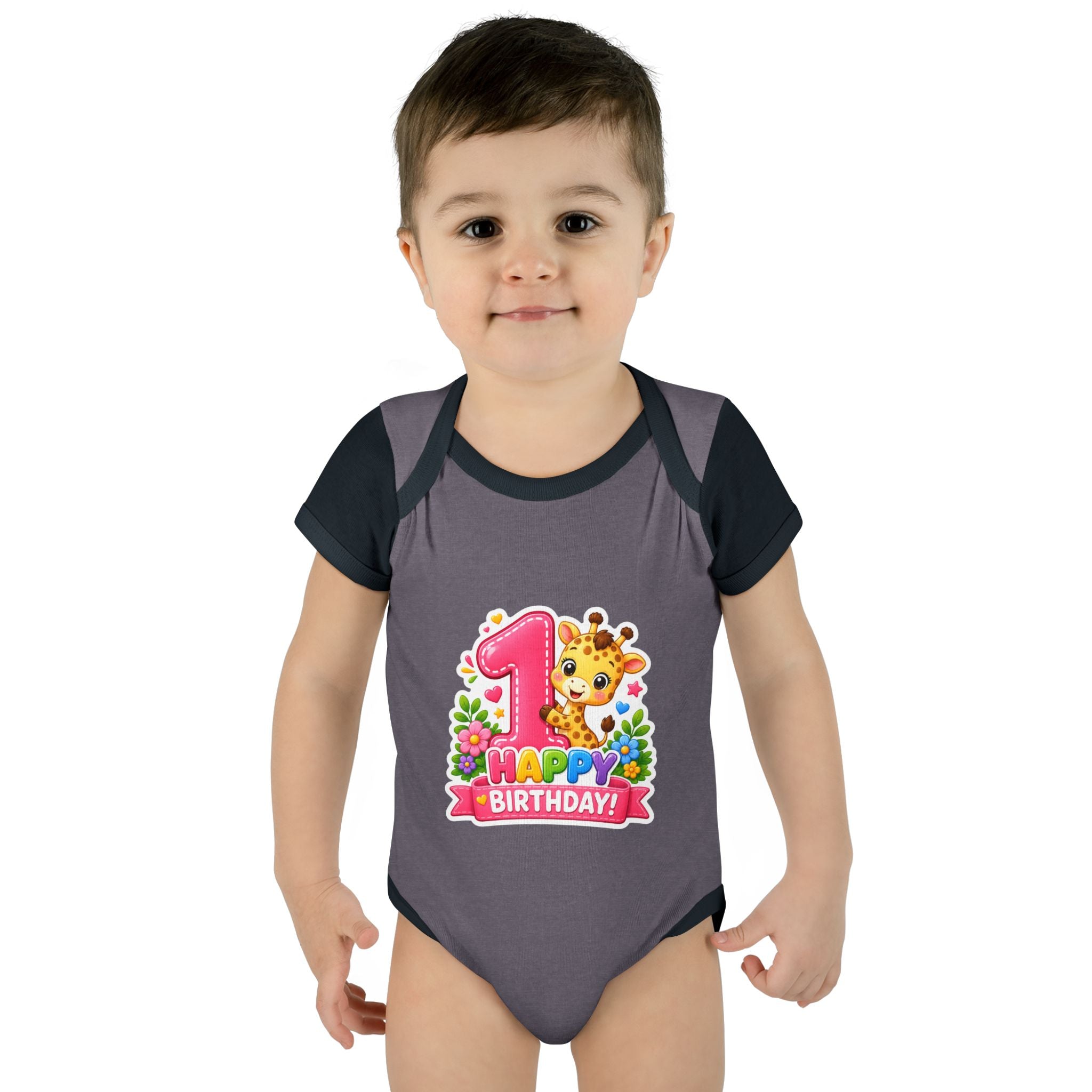 1st Birthday Baby Bodysuit - Happy Birthday Giraffe Onesie