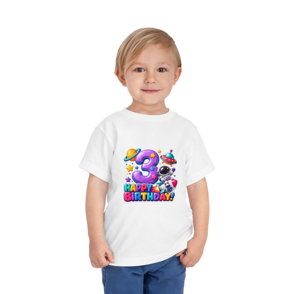 3rd Birthday Toddler Tee — Space Astronaut "Happy Birthday" Shirt