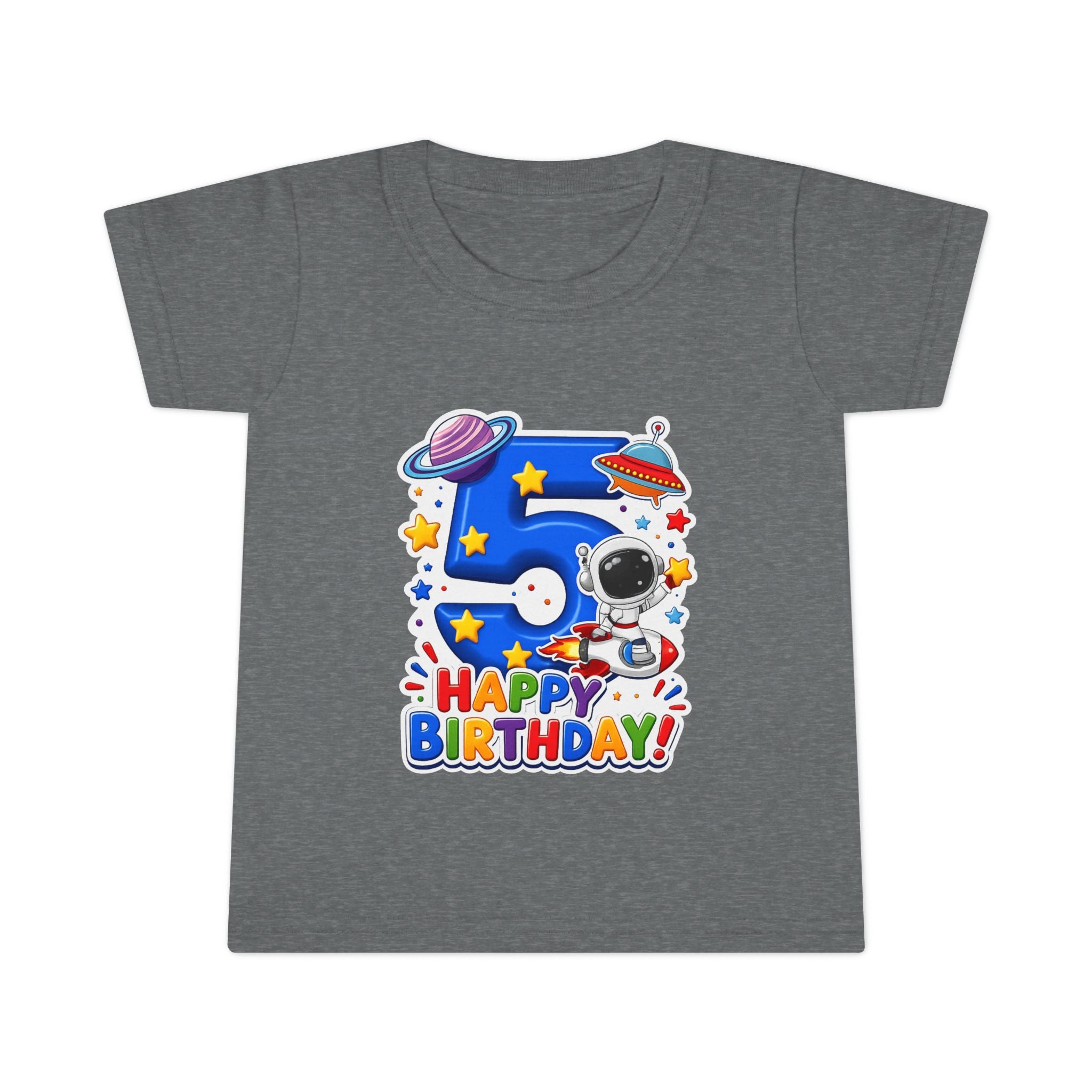 Toddler T-Shirt - Space 5th Birthday "Happy Birthday" Astronaut Number 5 Tee