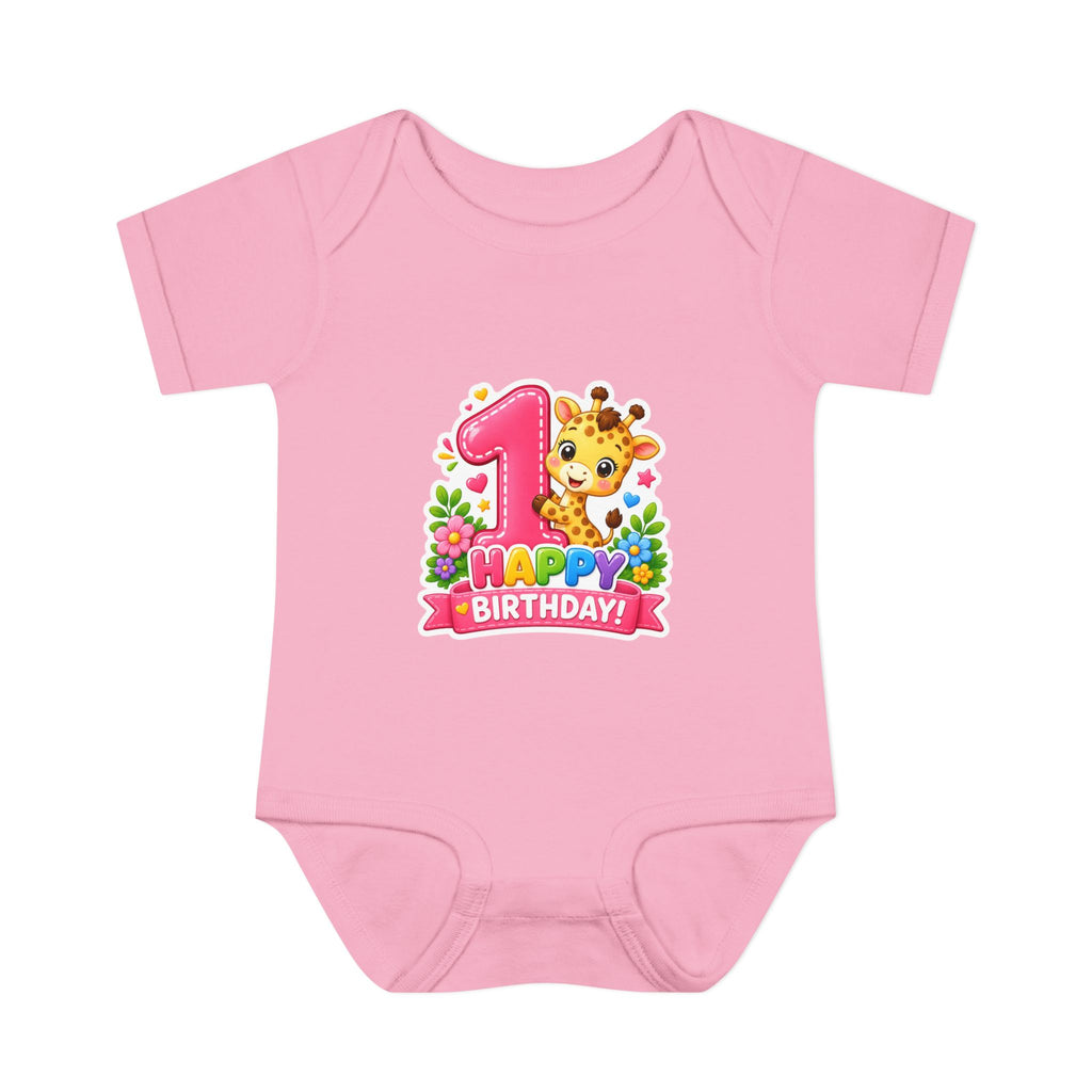 1st Birthday Baby Bodysuit - Happy Birthday Giraffe Onesie