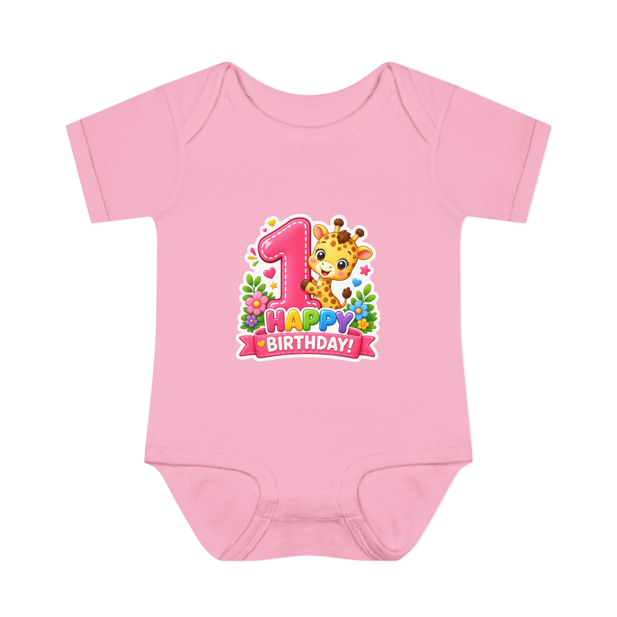 1st Birthday Baby Bodysuit - Happy Birthday Giraffe Onesie