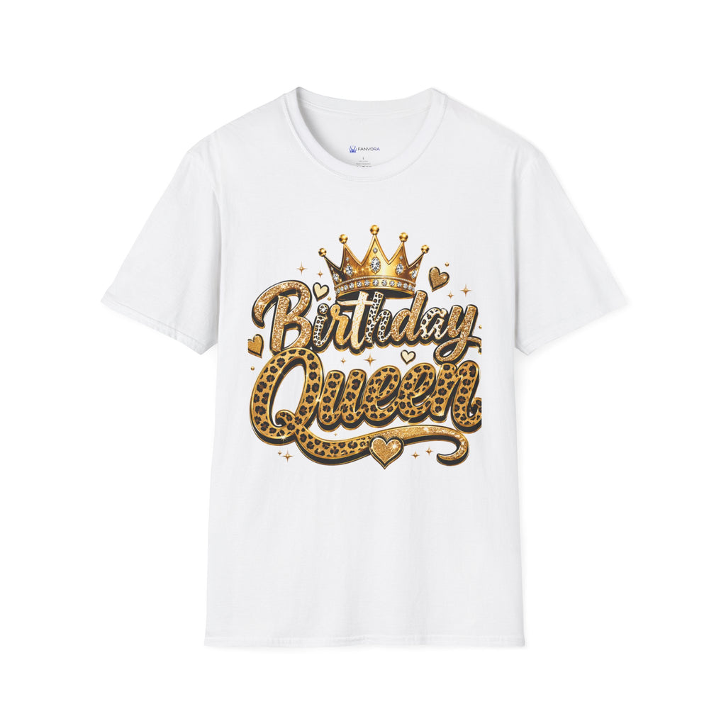 Birthday Queen T‑Shirt — Gold Crown & Leopard Print Celebration Tee