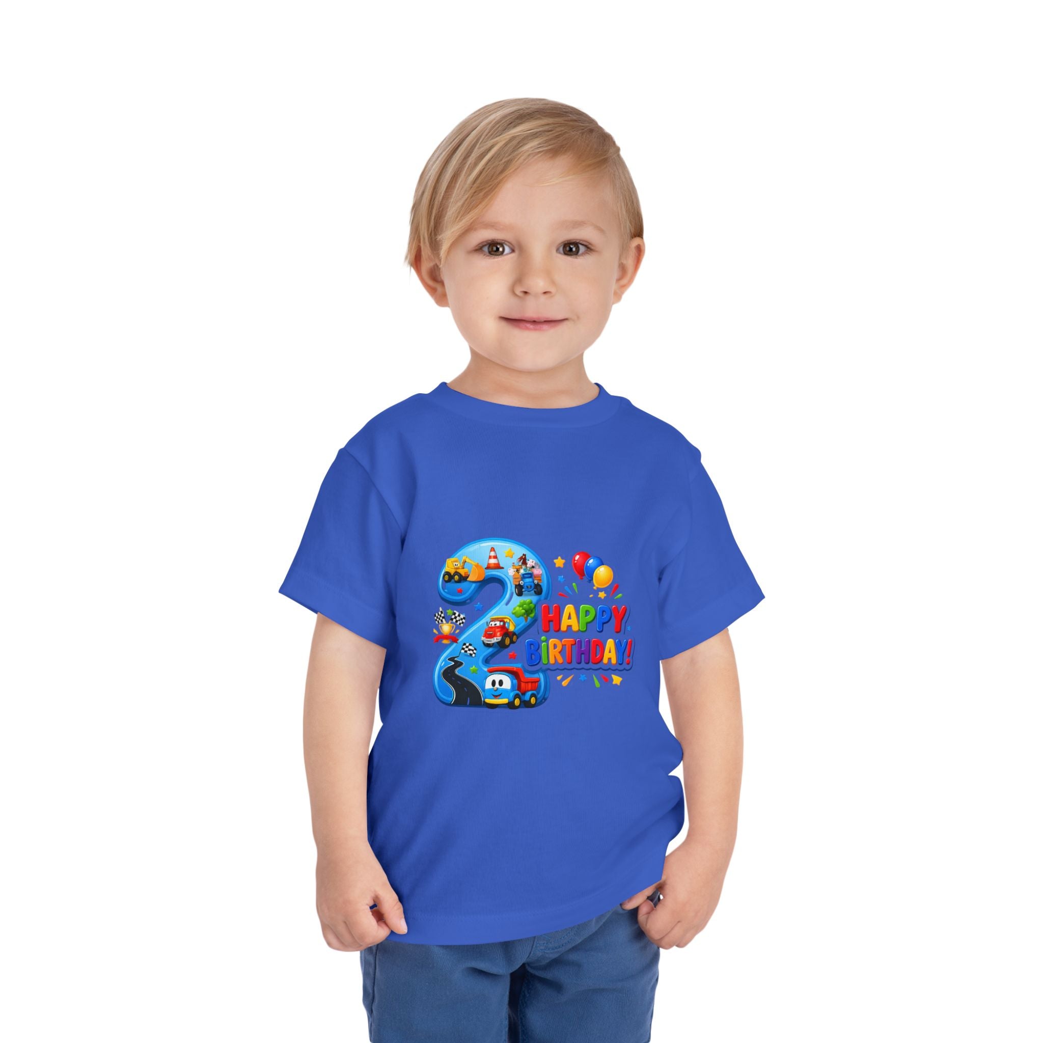 2nd Birthday Toddler Tee — Happy Birthday Number 2 with Cars & Balloons