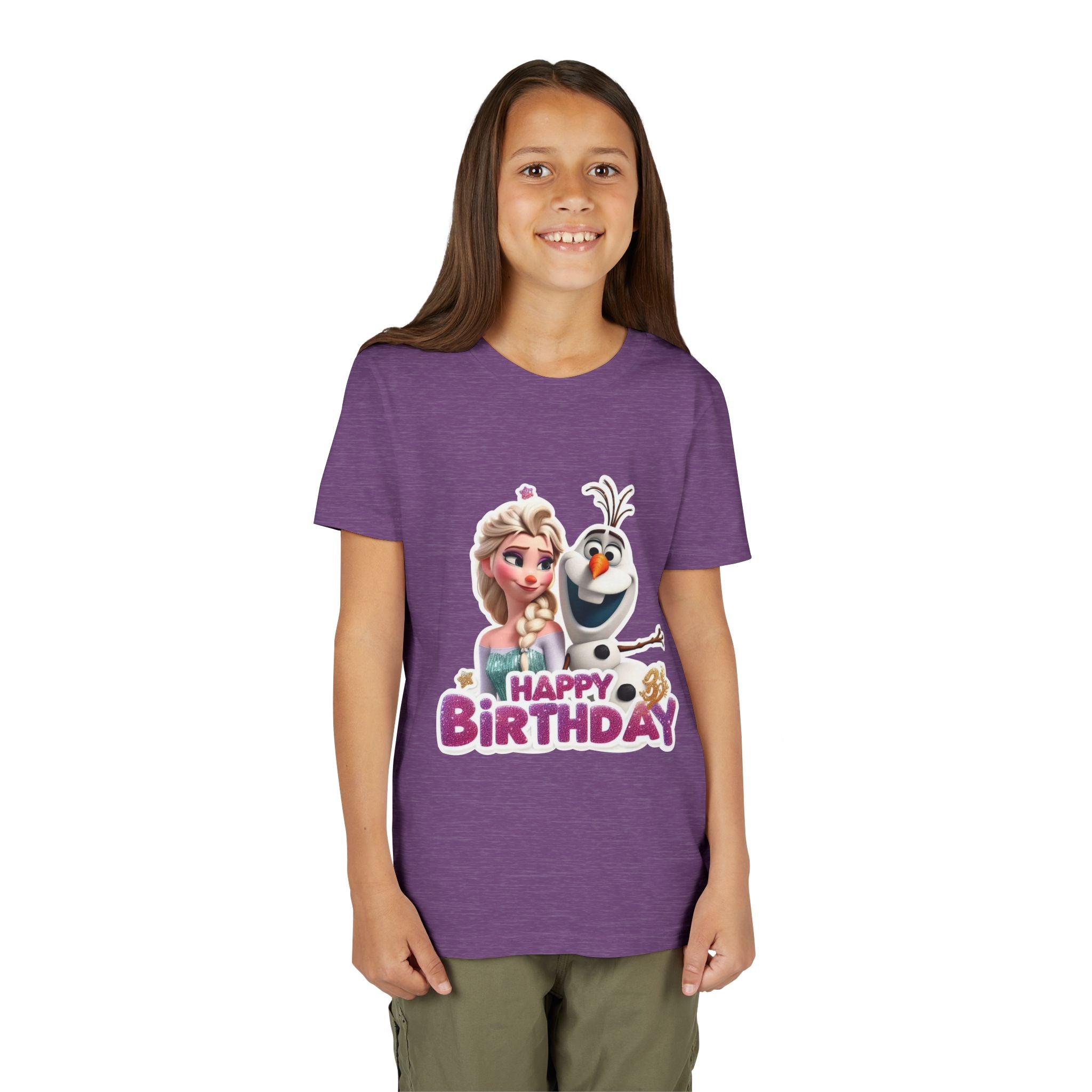 Kids' Birthday Tee - Cute Princess and Snowman "Happy Birthday" Graphic