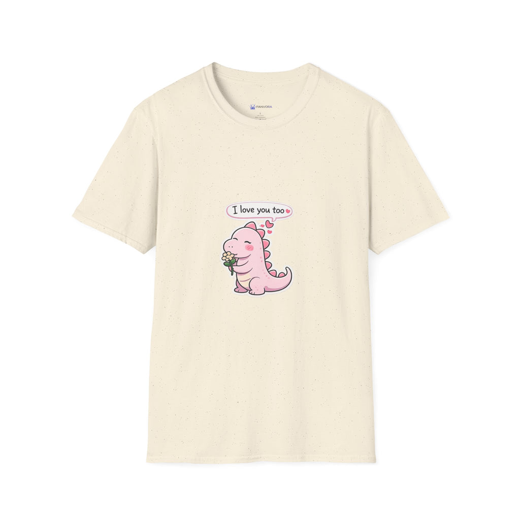 Cute Pink Dino T‑Shirt — "I love you too" Valentine Tee