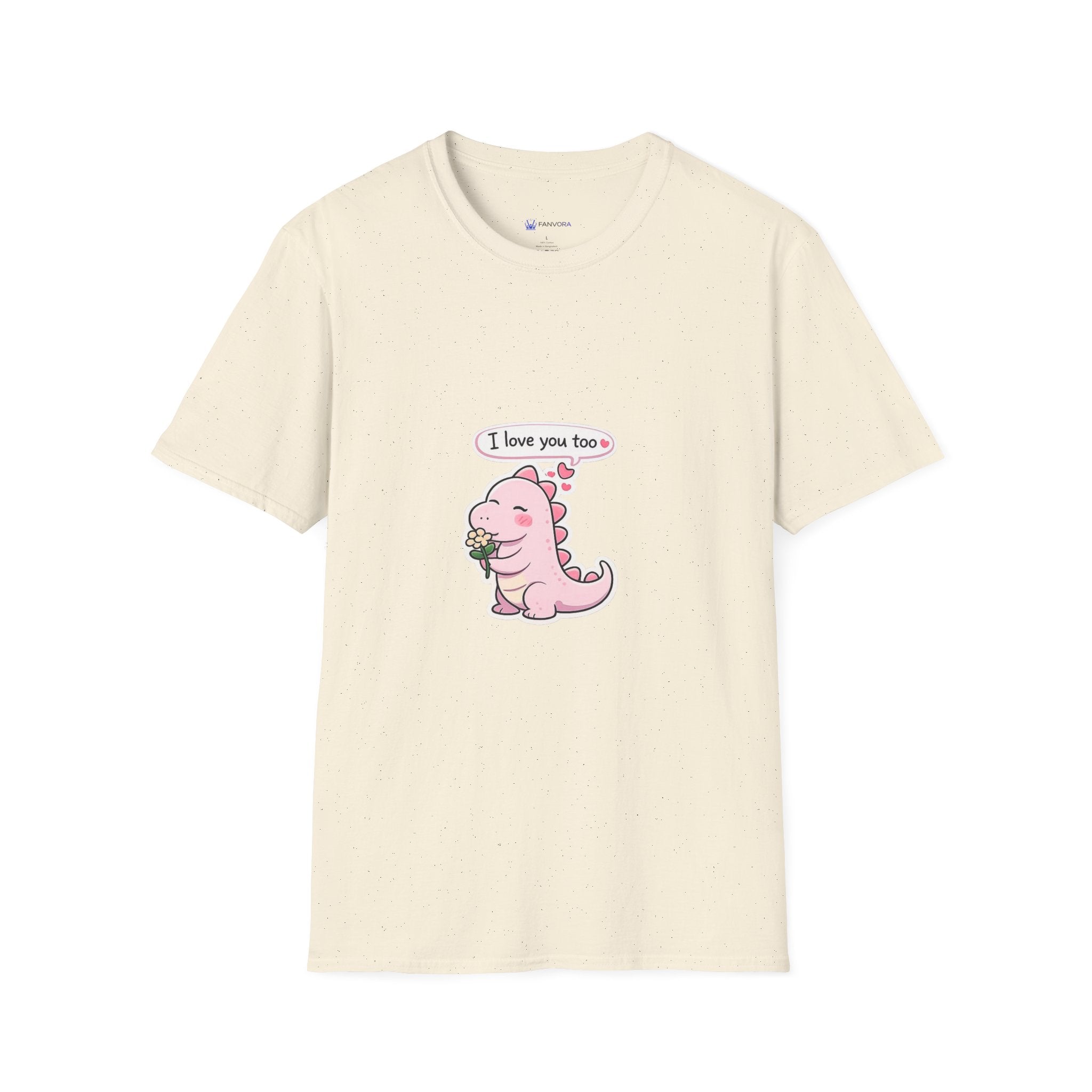 Cute Pink Dino T‑Shirt — "I love you too" Valentine Tee
